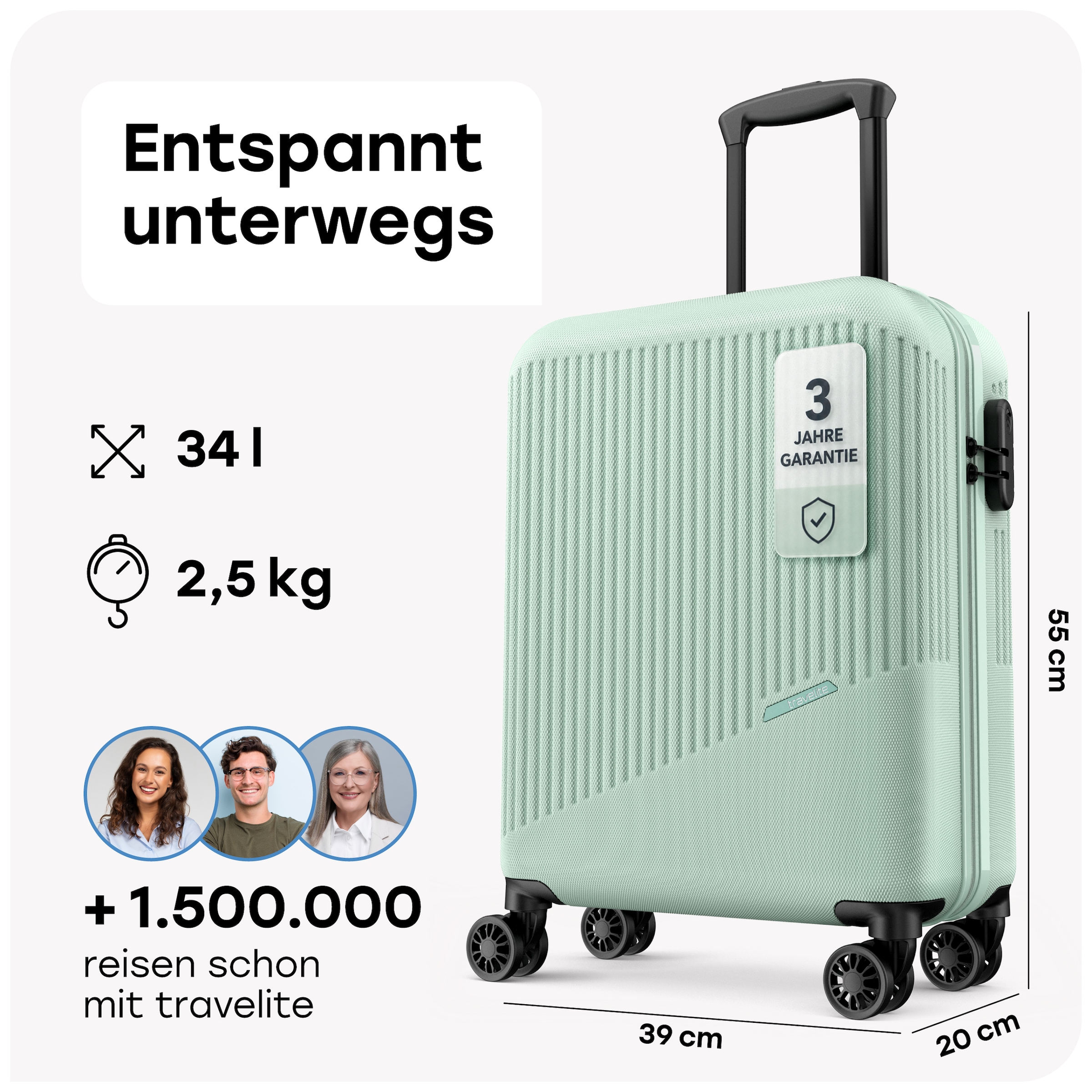 travelite Hartschalen-Trolley »BALI Reisekoffer Hartschale« 34 l 4 Rollen TSA-Schloss – robustes Reisegepäck