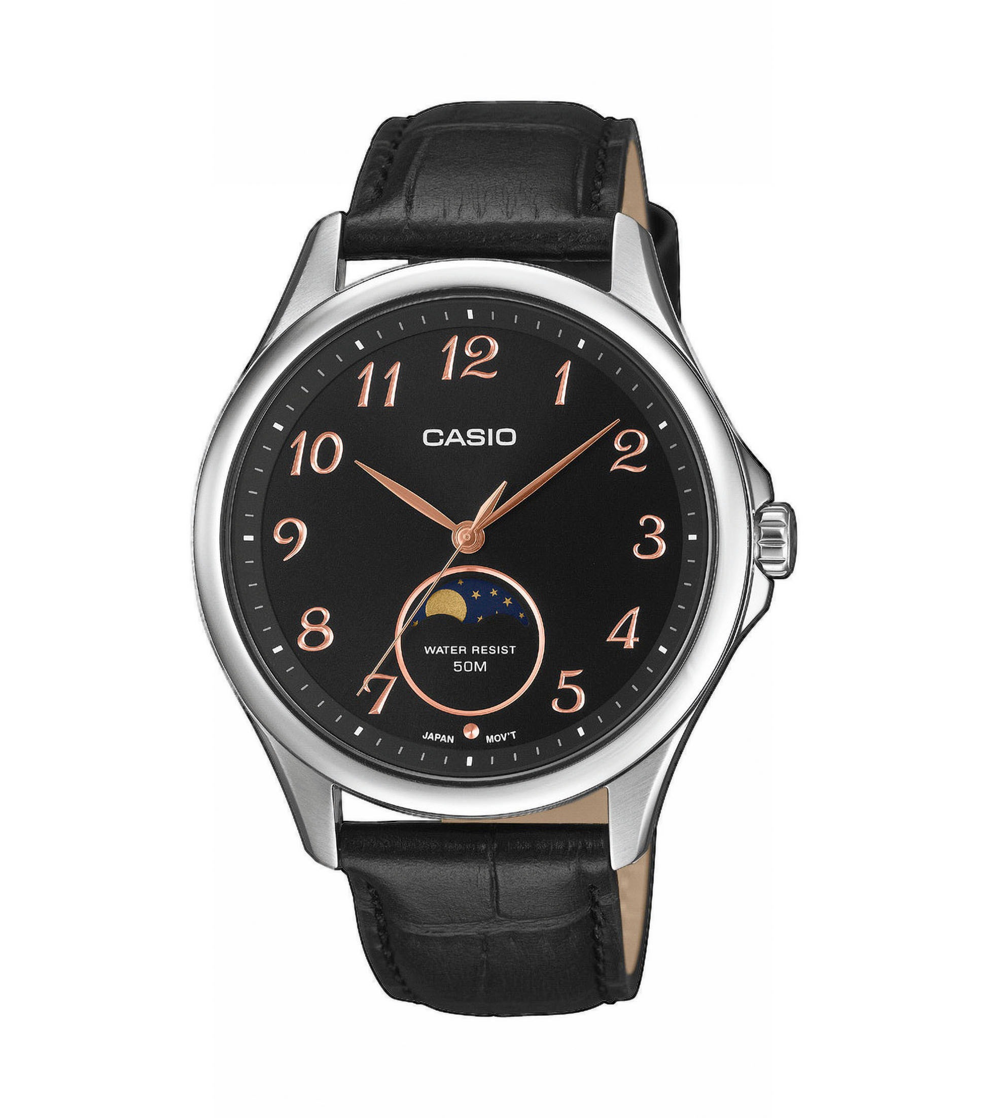 Casio Timeless Collection Damen Quarzuhr Armbanduhr, Herrenuhr, Lederarmband, analog, Mondphase