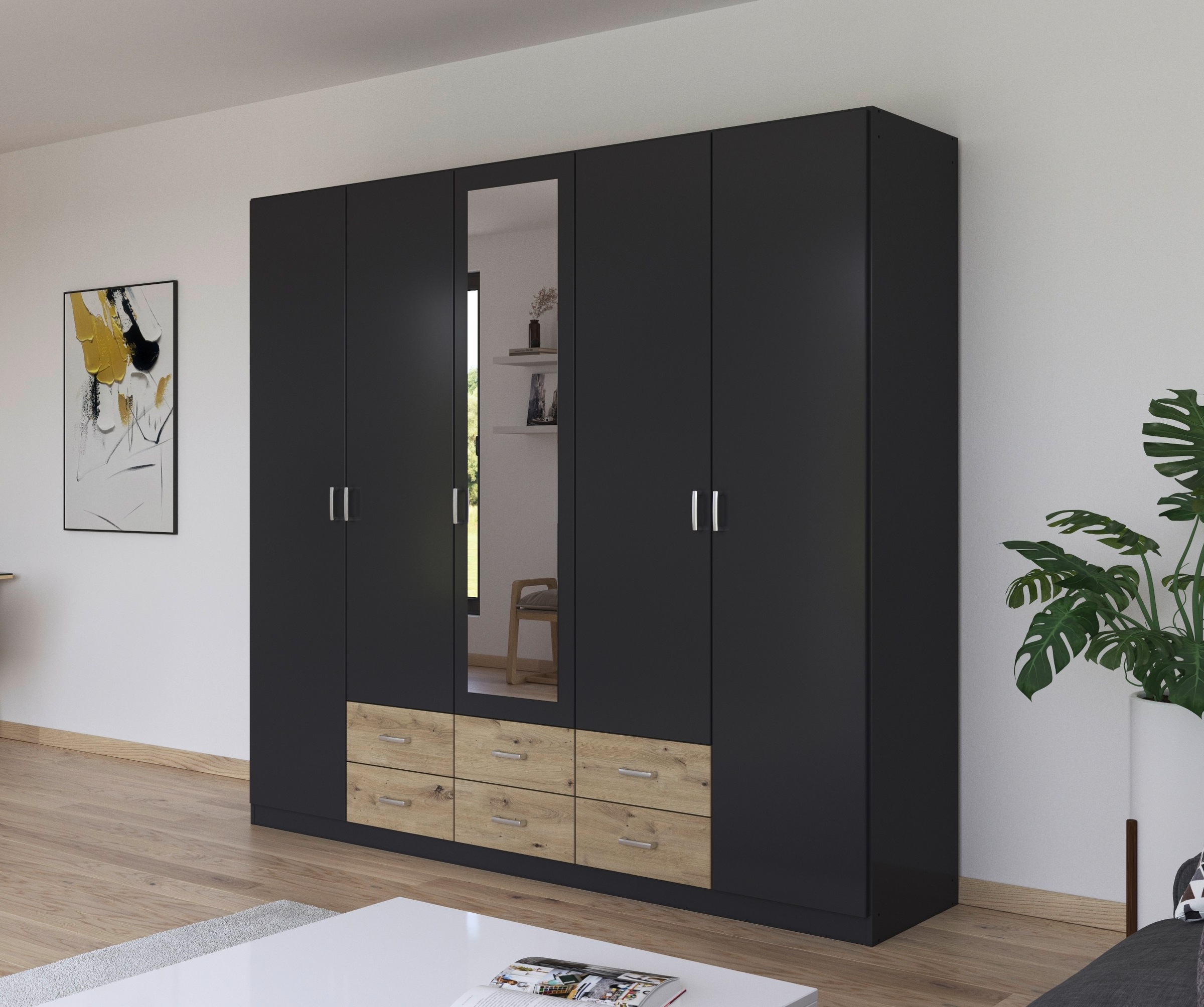 rauch Kleiderschrank »Gamma Drehtürenschrank Garderobe Schrank mit Spiegel«, in schlichtem Design mit Schubkästen und Spiegel, in 3 Breiten