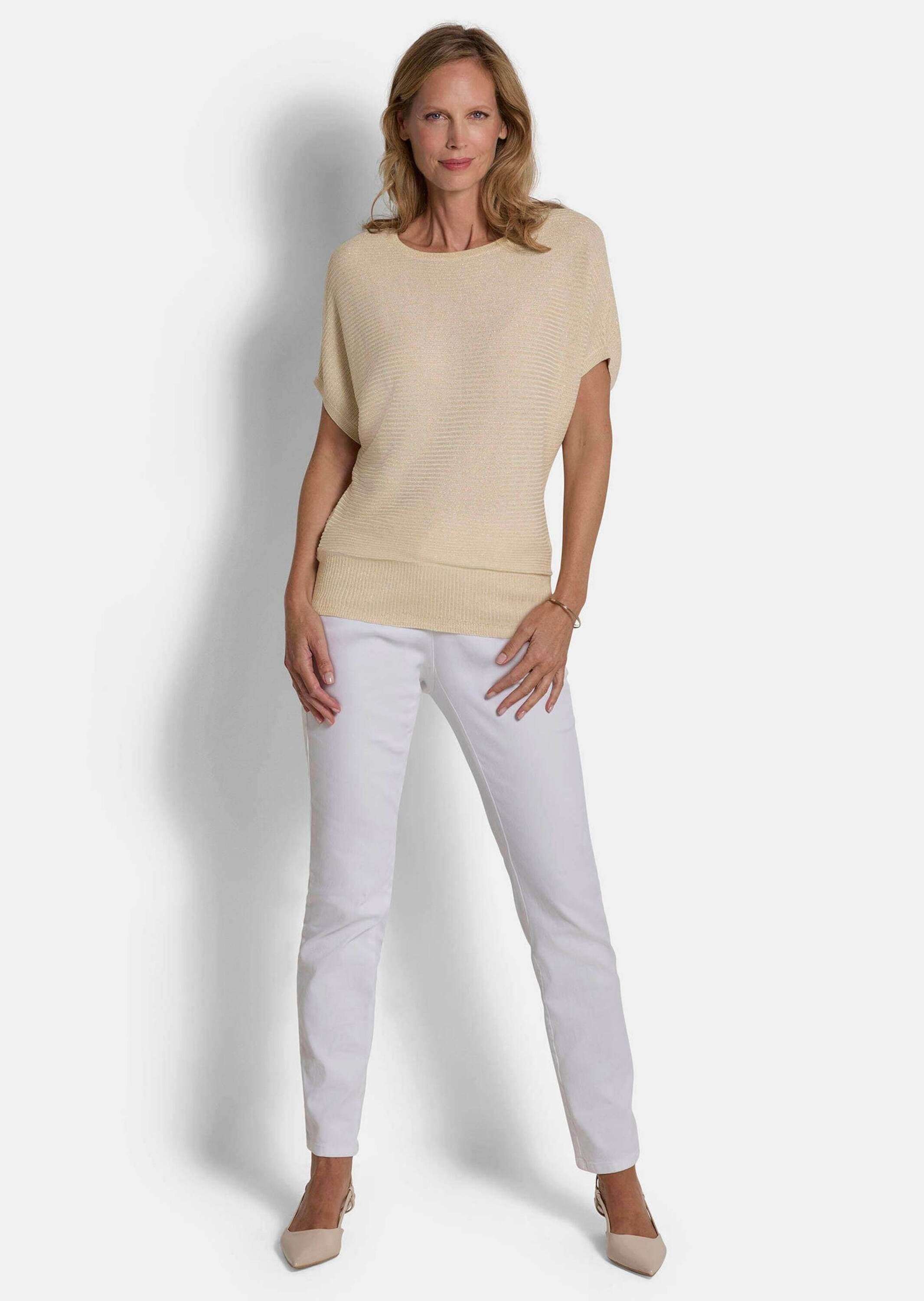 GOLDNER Rundhalspullover »Kurzgröße Viskosepullover mit Glanzeffekt« metallisierendes Garn im Strick verarbeitet