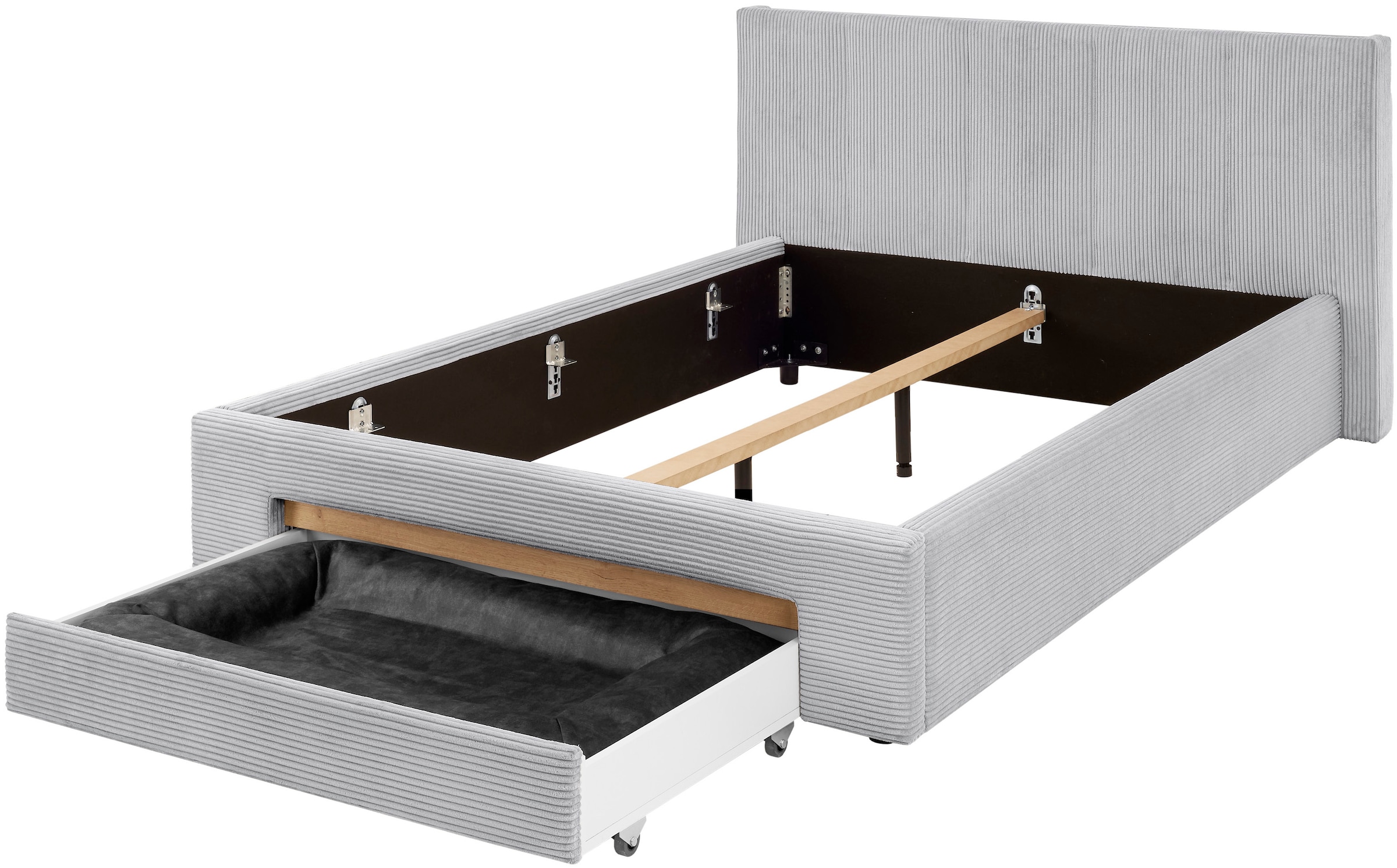 INOSIGN Polsterbett »CiTY/GiRON, Bettgestell mit Bettkasten, gepolstertes Stauraumbett«, mit Hundebett oder Stauraumschublade, Bezug Cord-oder Leinenoptik