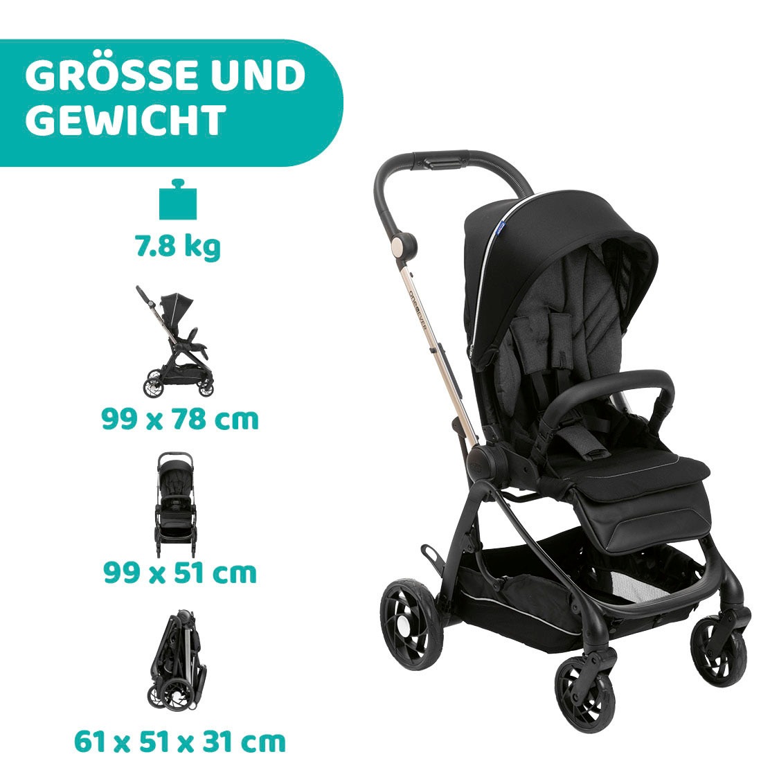 Chicco Kombi-Kinderwagen »Kinderwagen One4ever, pirate black«, mit zwei Sitzen