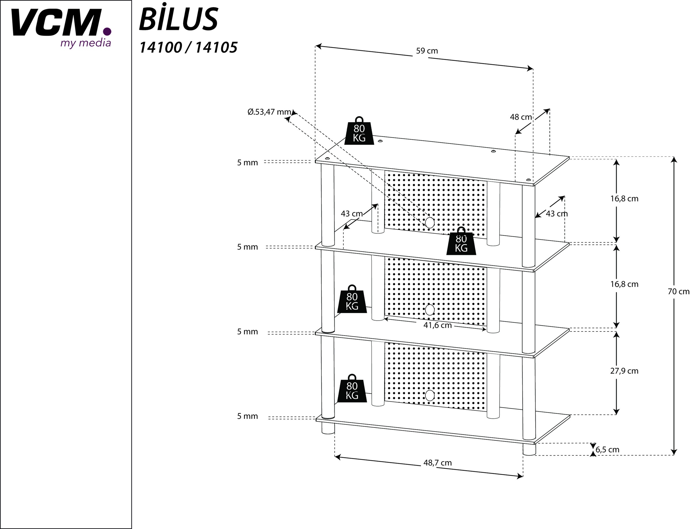 VCM Wohnzimmertisch »Hifi Möbel Rack Alu Glas Phono Mediaregal Bilus«