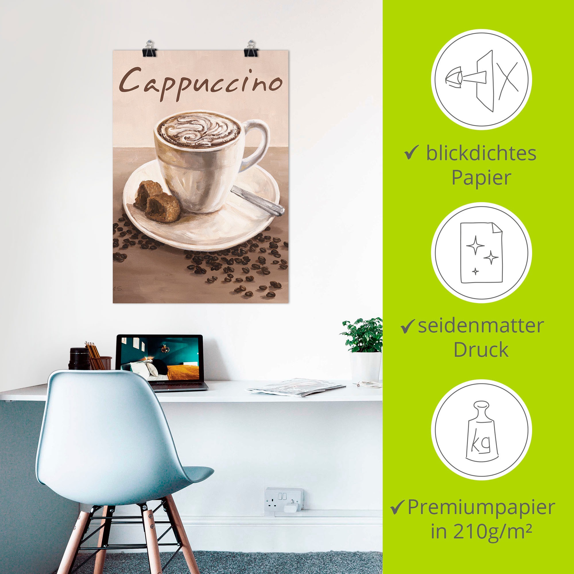 Artland Wandbild »Cappuccino - Kaffee«, Kaffee Bilder, (1 St.), als Leinwandbild, Poster, Wandaufkleber in verschied. Größen