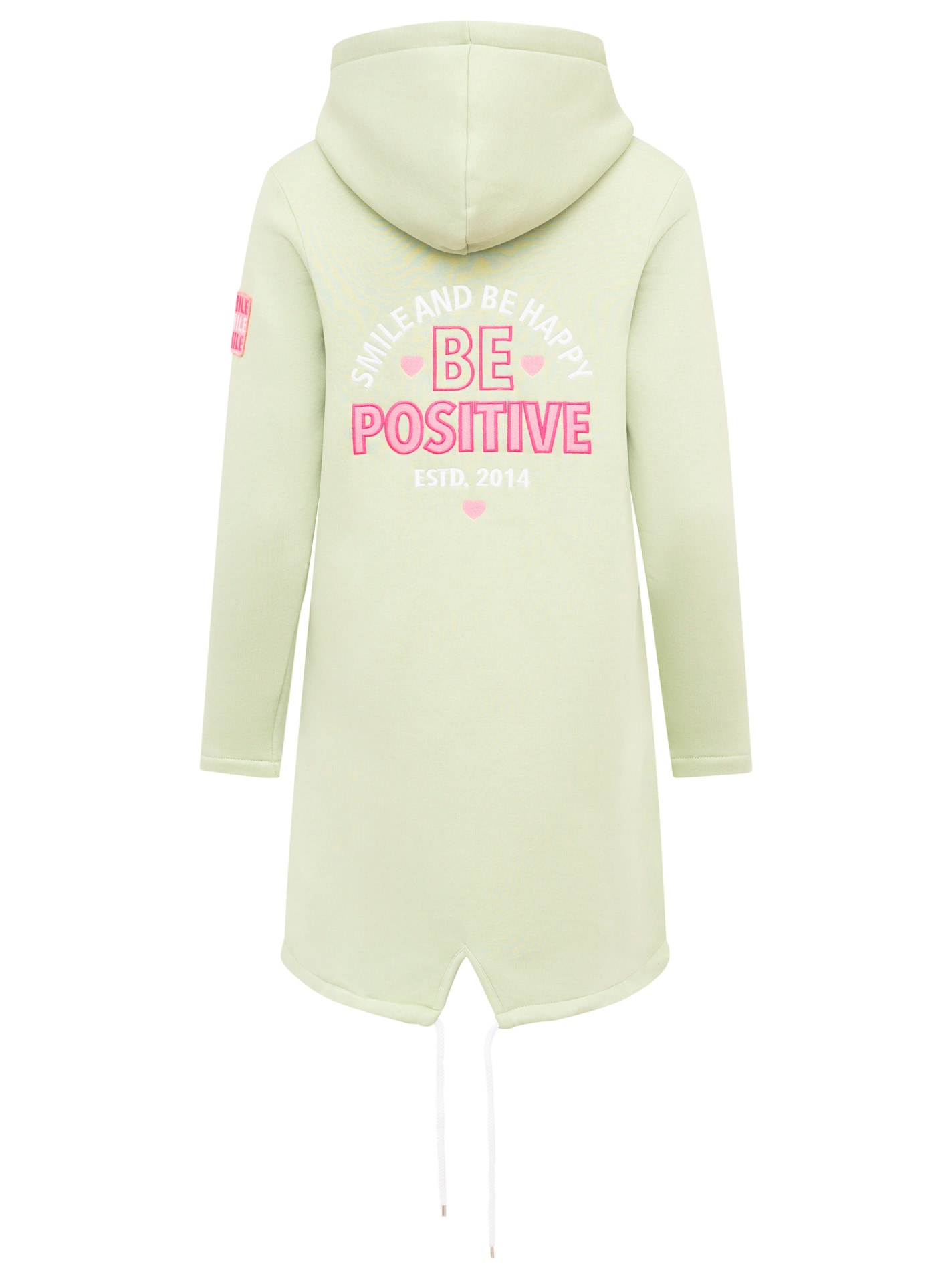 Zwillingsherz Jerseymantel »"Be Positive"«, mit großem Stickmotiv, Taschen und Reißverschluss