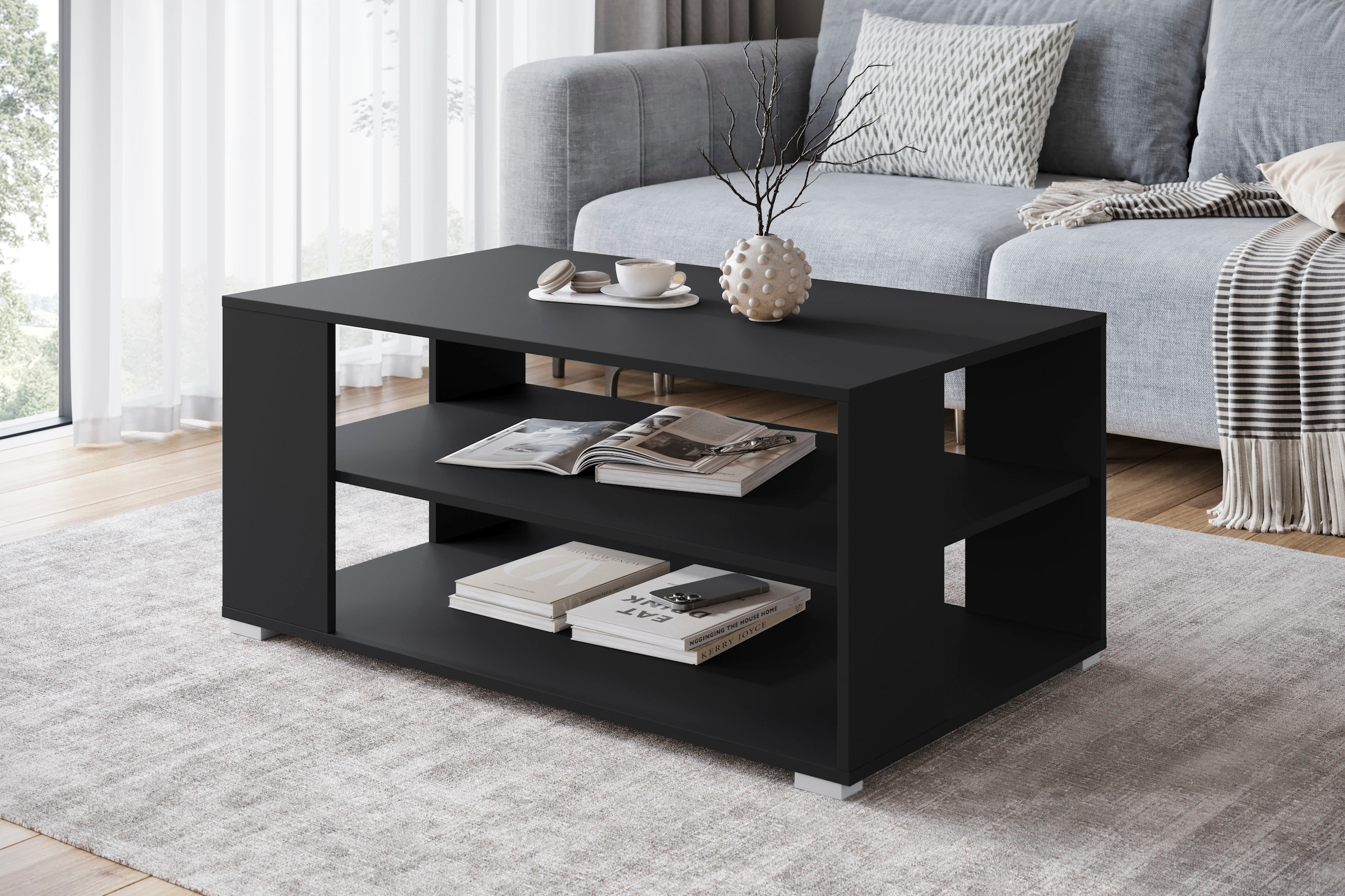 INOSIGN Couchtisch »Kenia«, (1 St.), Rechteckiger Kaffetisch, 100x66 cm, mit 2 Ablageböden