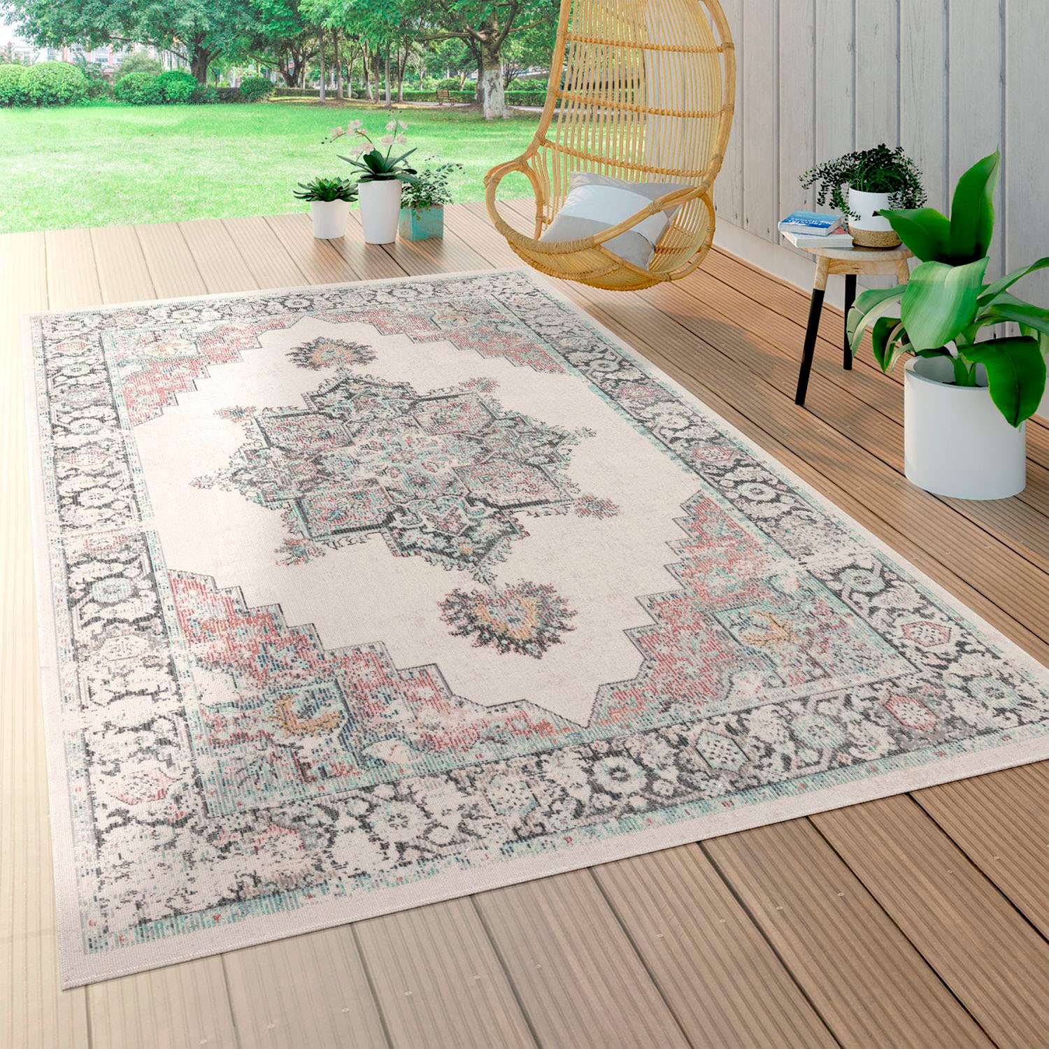 Paco Home Teppich »Torres 275«, rechteckig, 8 mm Höhe, Kurzflor, Orient-Optik, Vintage Design, In- und Outdoor geeignet