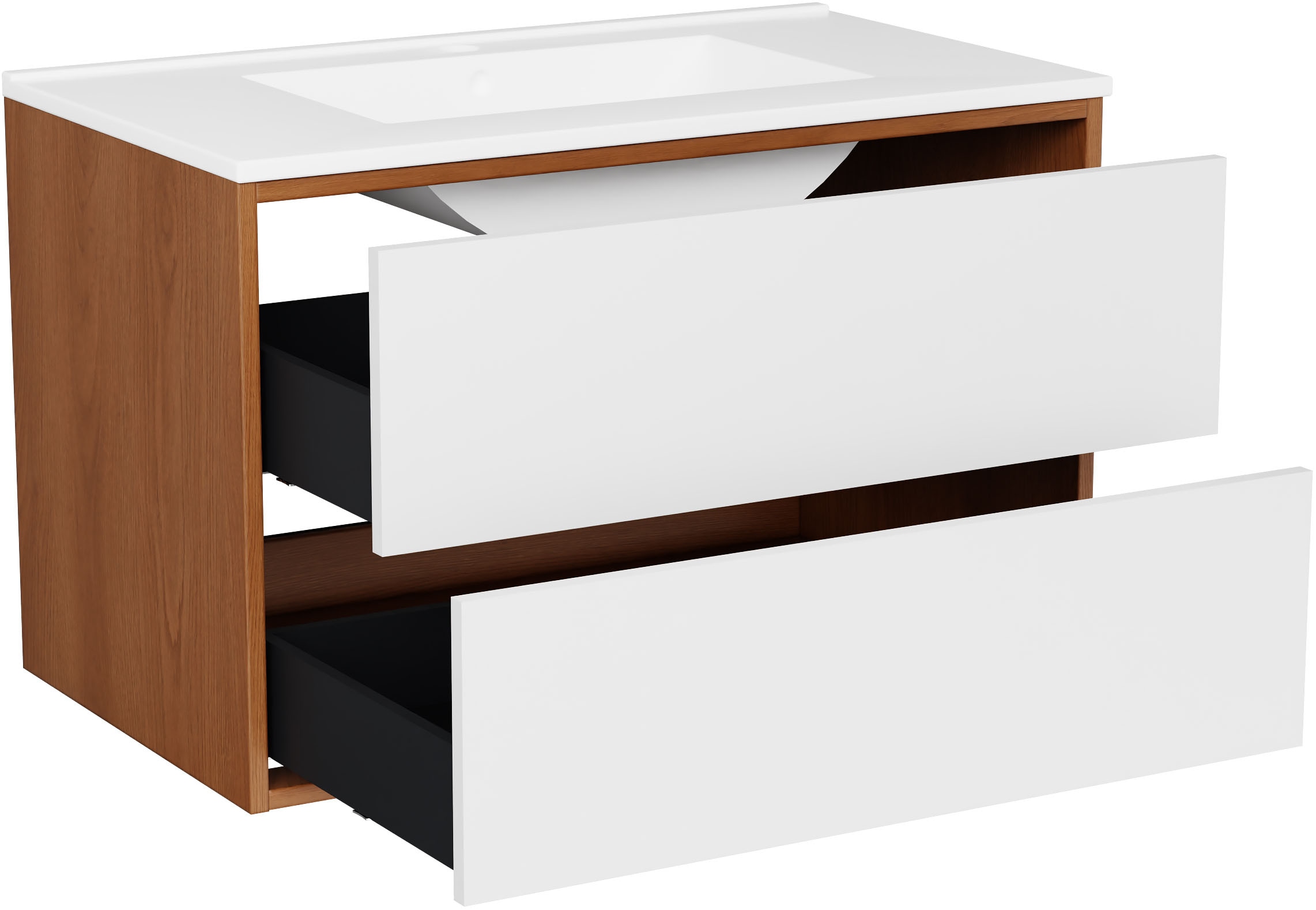 welltime Waschtisch »Waschbeckenunterschrank Line mit Waschbecken,Badmöbel,zwei Schubladen«, Badschrank mit Waschbecken, Push to open, Maße B/H/T: 61/53/47 cm
