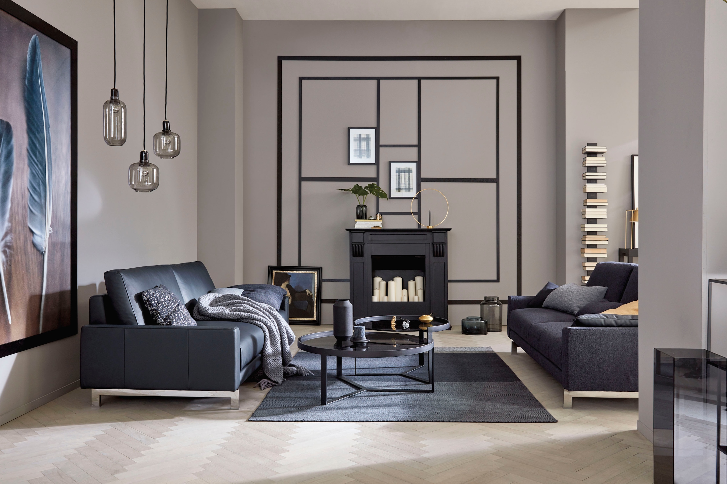 hülsta sofa 3-Sitzer »hs.450«, Armlehne niedrig, Fuß chromfarben glänzend, Breite 204 cm