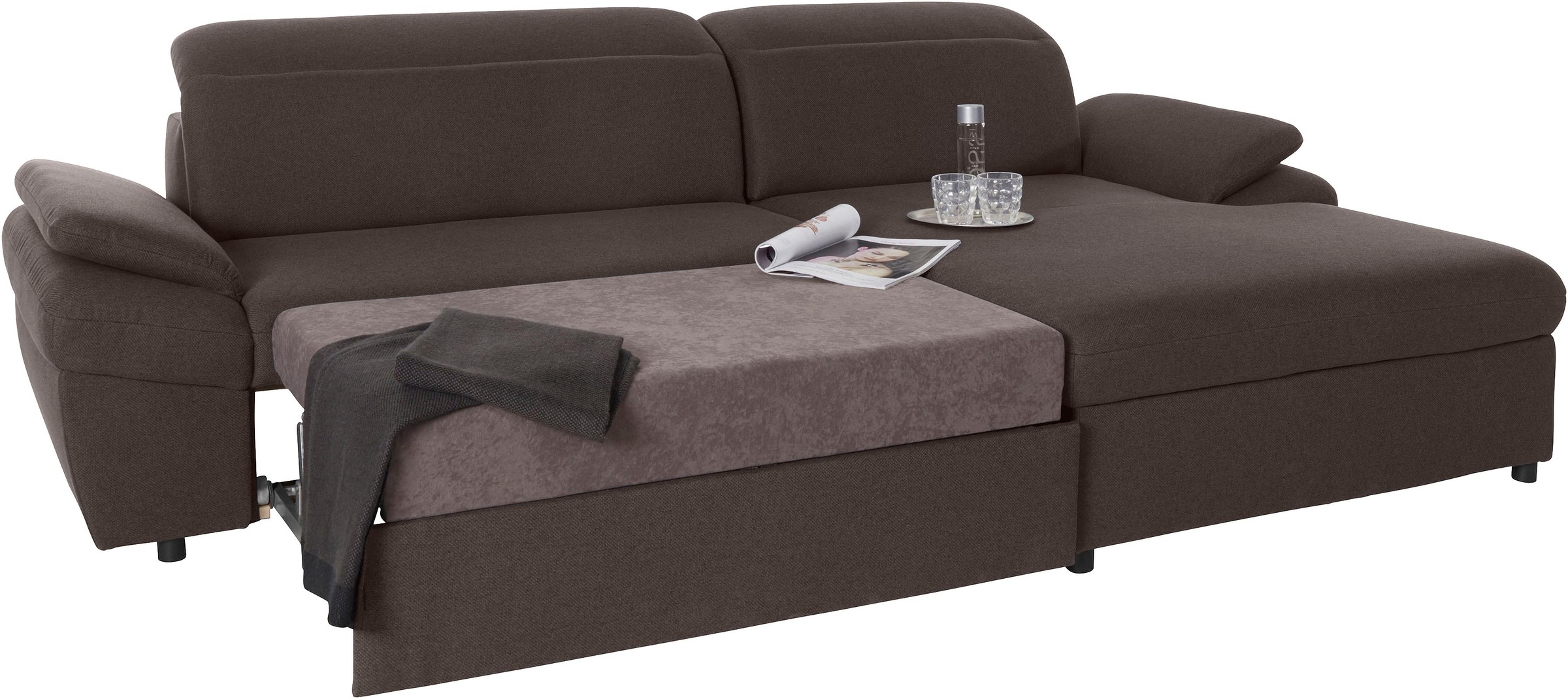 exxpo - sofa fashion Ecksofa »Kyoto, inkl. Kopfteil- und Armteilverstellung, hoher Sitzkomfort« wahlweise mit Bettfunktion und Bettkasten, hochwertige Bezüge, L-Form