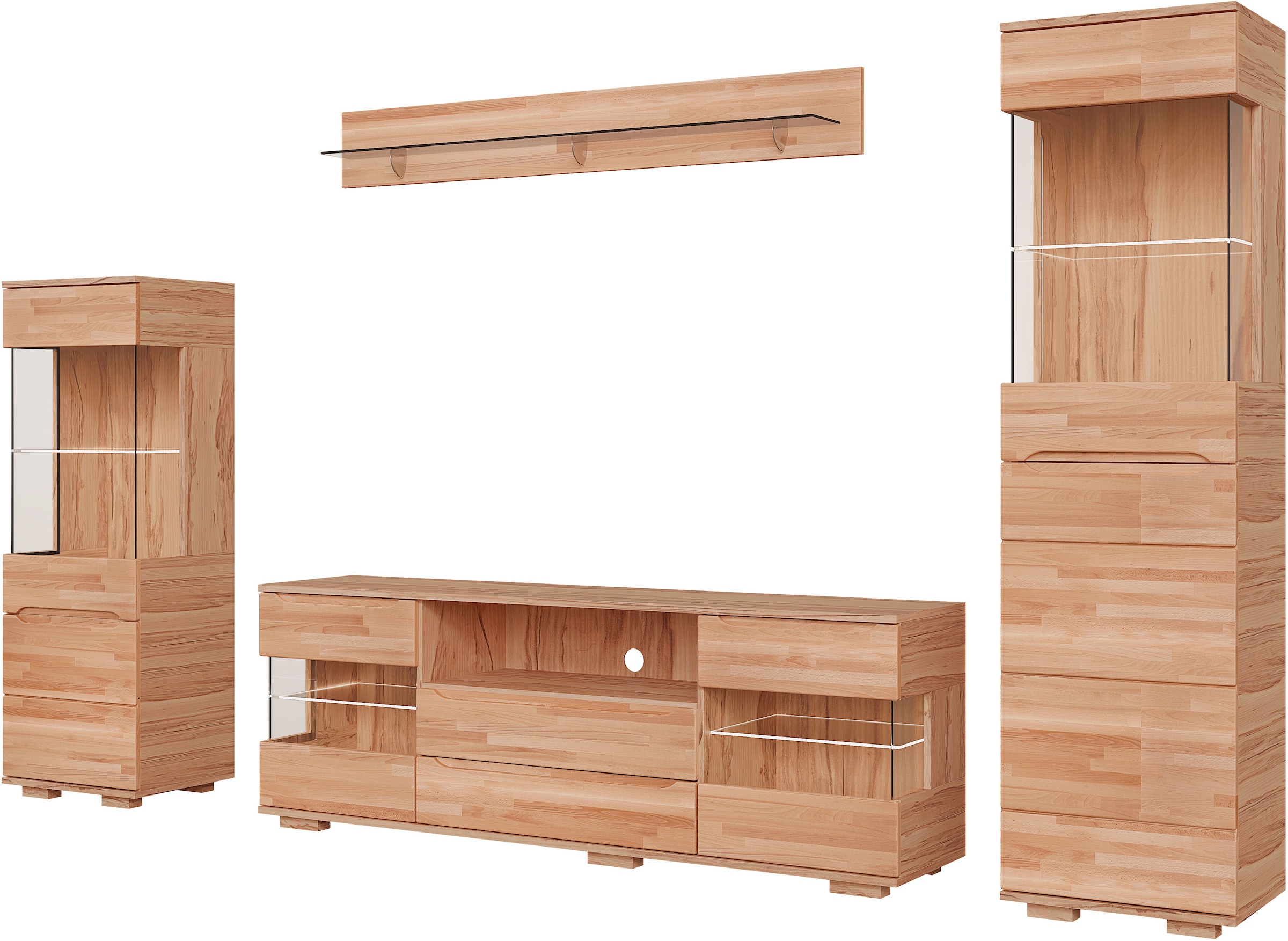 OTTO home Wohnwand »VETRO: besteht aus 2 Vitrinen, 1 Lowboard & 1 Wandregal, Wohnzimmer.« 4 Stk. tlg.