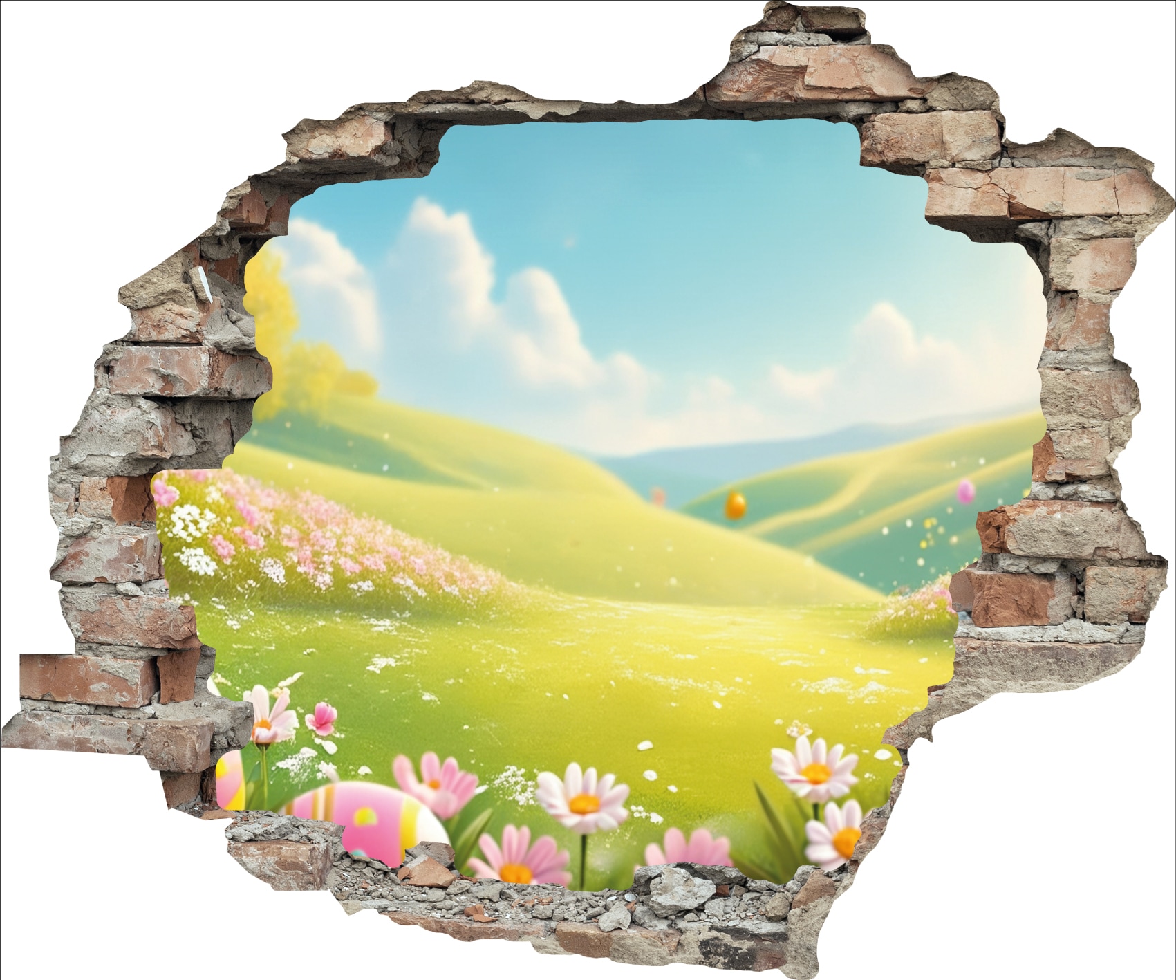 queence 3D-Wandtattoo »Wiese im Frühling« Selbstklebender Wandsticker Ostern Wanddurchbruch 60x50cm