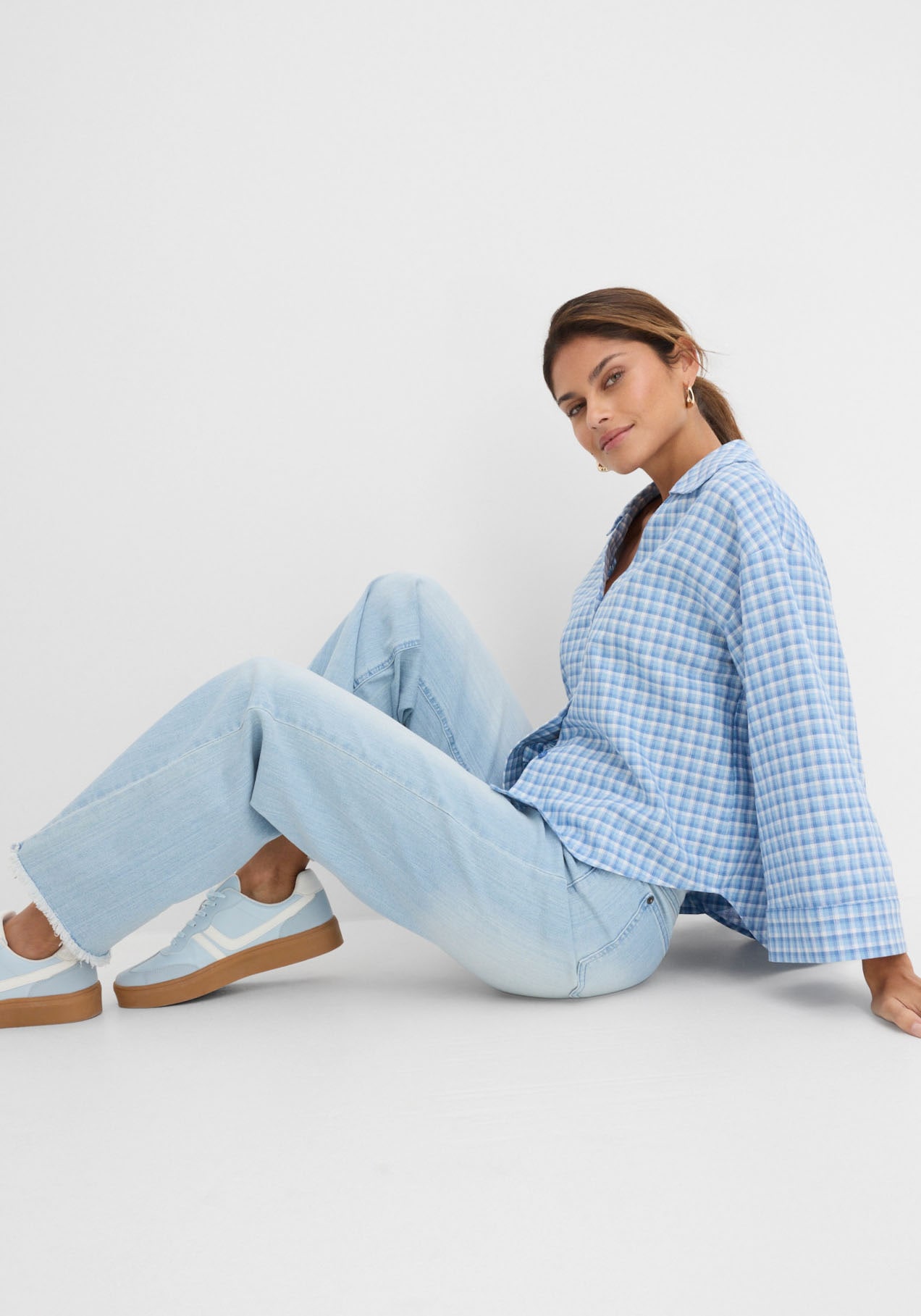 bonprix Weite Jeans »Wide-Leg-Jeans High Waist« Loose Fit Passform, aus Baumwollmischung mit Stretch