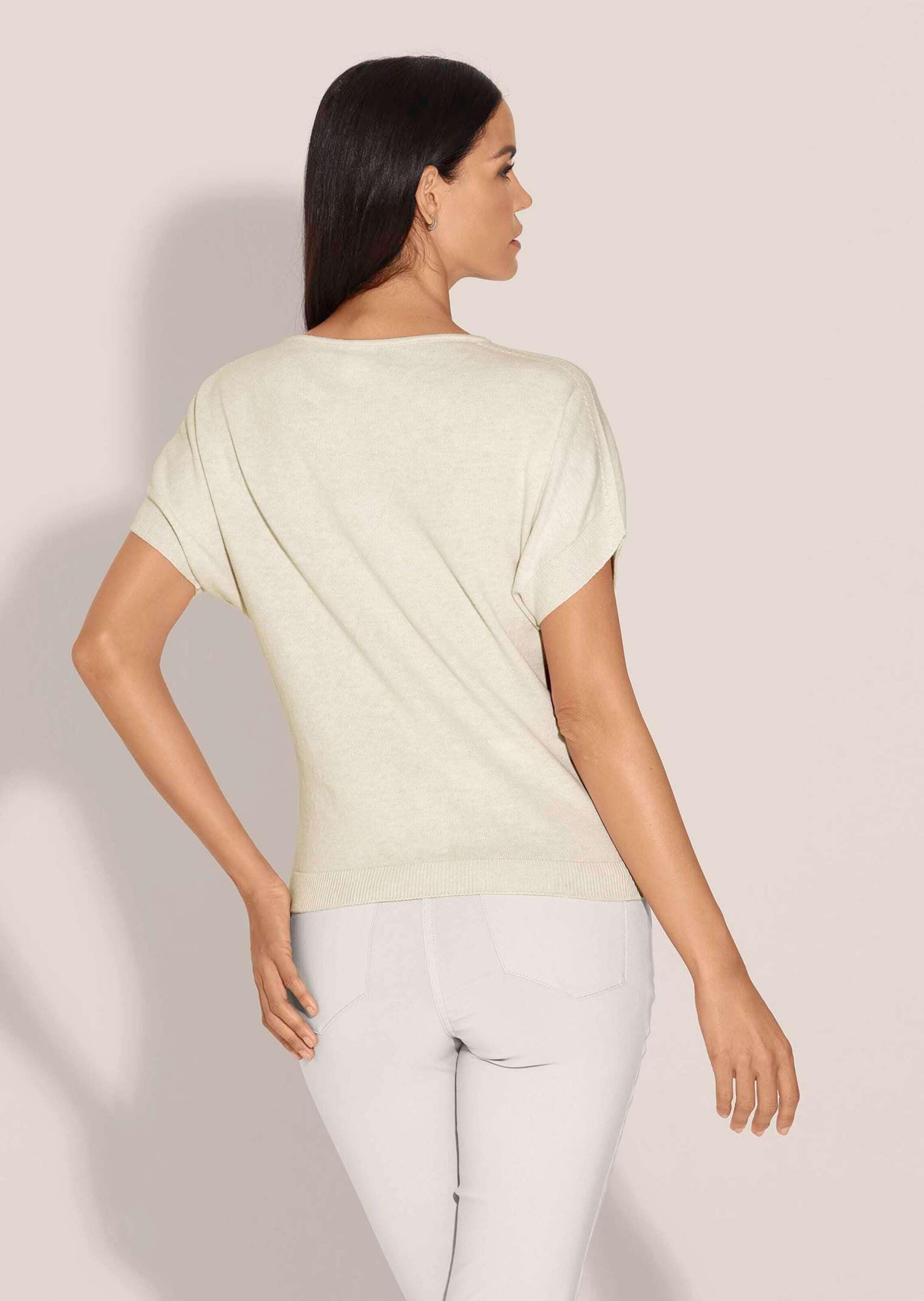 MADELEINE Longpullover »Pullover Kurzarm-Pullover mit glanzvollem Floral-Print«