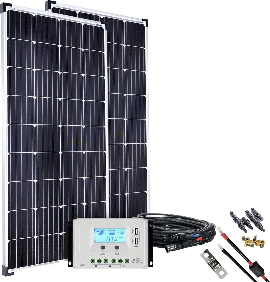 Offgridtec Solaranlage »basicPremium-XL 300W Solaranlage 12V/24V« hochwertiges Basis-Set, Komplettsystem in schwarz