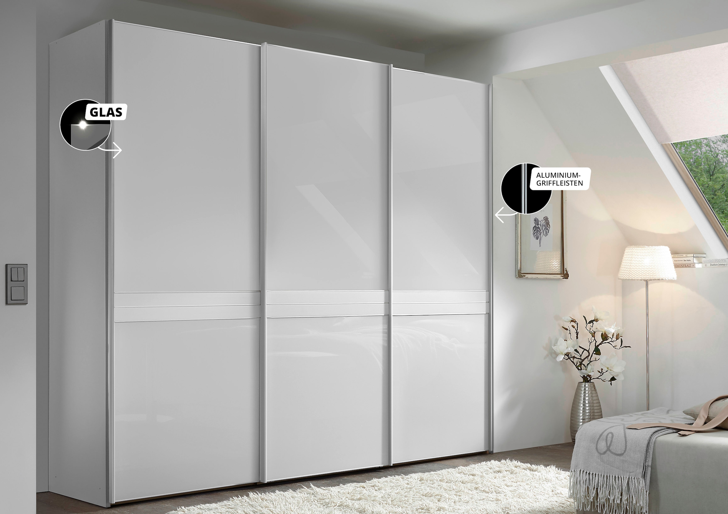 STAUD Schwebetürenschrank »Sinfonie Plus, edles Design in hochwertiger Qualität, Made in Germany« Mittelband in Mattglas und vier verschiedenen Ausstattungsvarianten