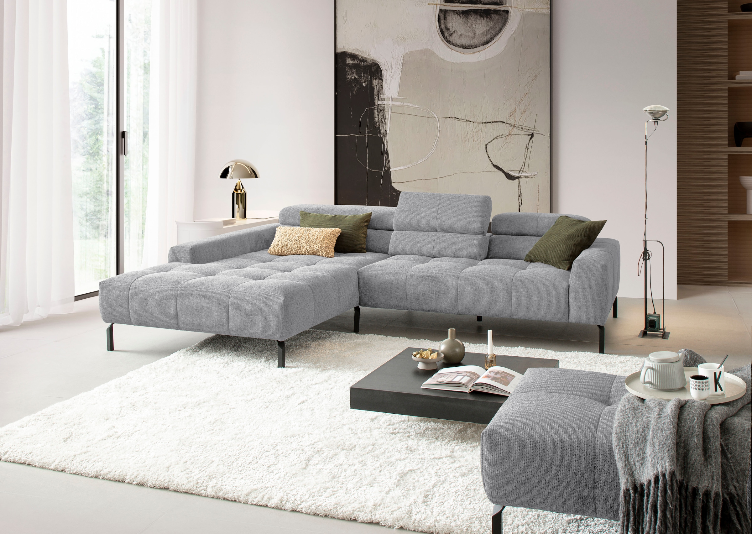 Home affaire Ecksofa »Claya Move, L-Form, Kopf- & Rückenverstellung, Breite 293 cm« Moderne Steppung, weicher Polsteraufbau & saugroboterfreundliche Höhe