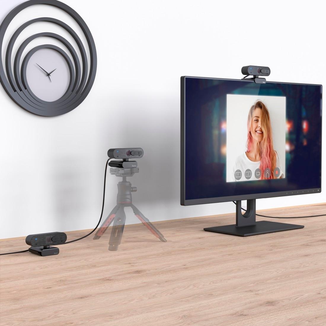 Hama Full HD-Webcam »PC Webcam für Laptop PC, Streaming, Chatten mit Mikrofon, Windows Mac«, Full HD, Plug & Play, verschließbare Linse, Standfuß, Stativgewinde, drehbar