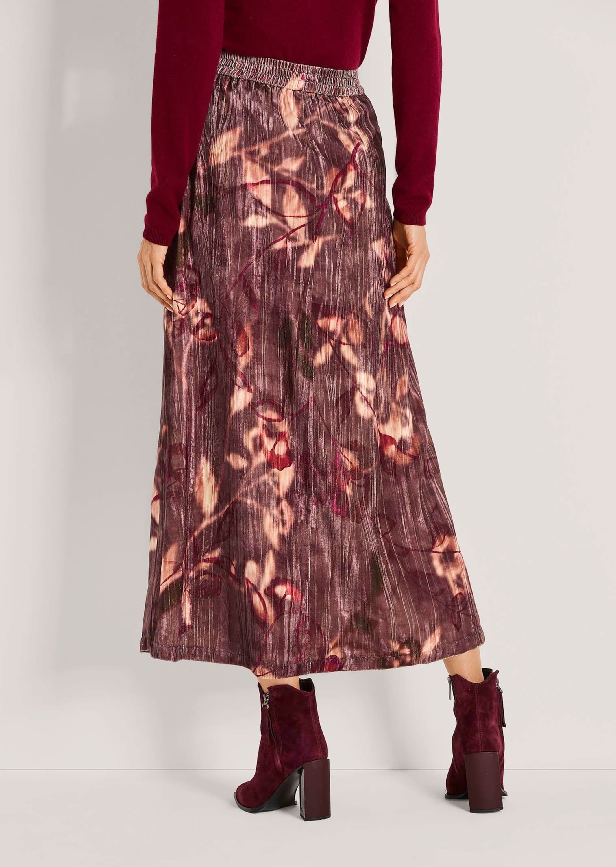 MADELEINE Midirock »Samtrock Eleganter Midirock mit floralem Design« Samtrock in Midilänge mit floralem Print