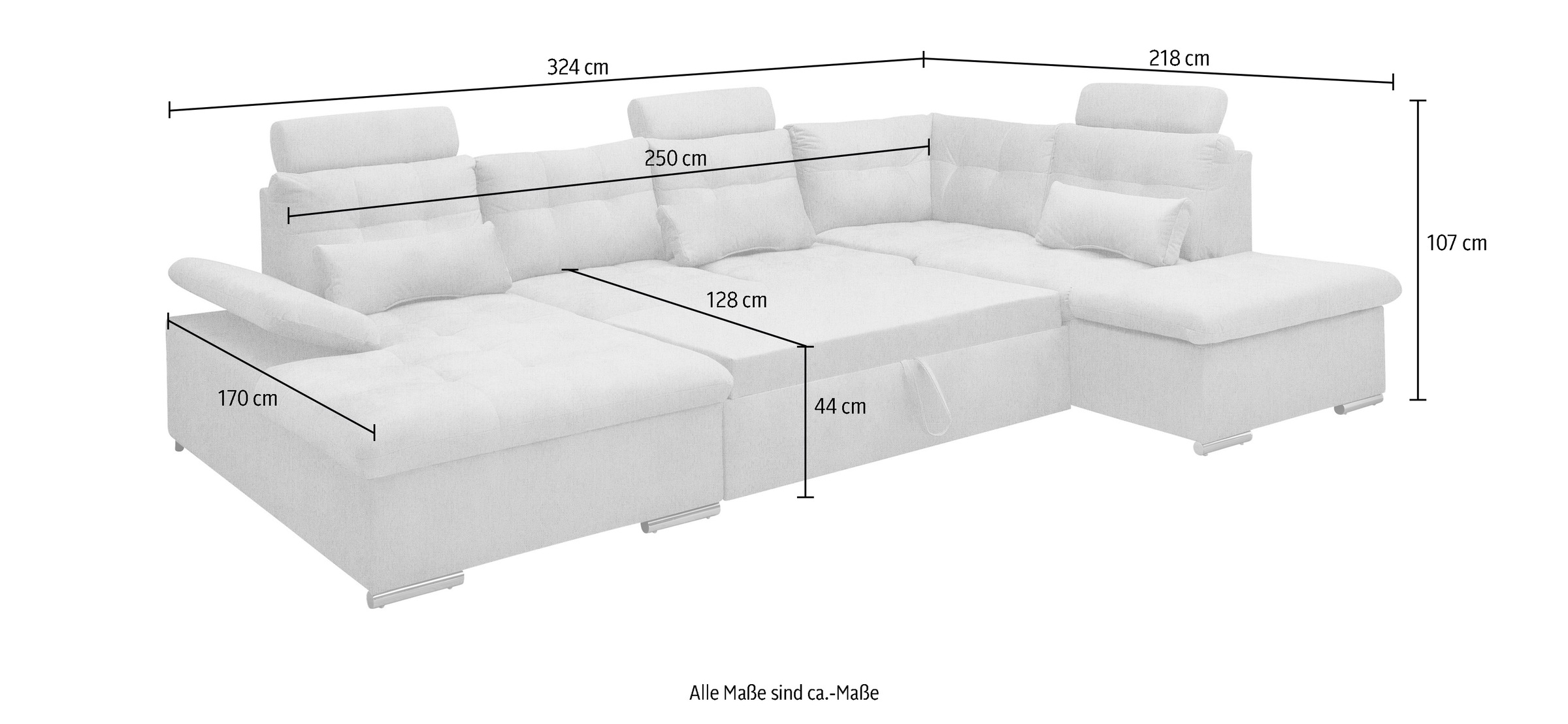 ED EXCITING DESIGN Wohnlandschaft Jakarta, mit Bettfunktion, Bettkasten, Kopfstützen, Nierenkissen