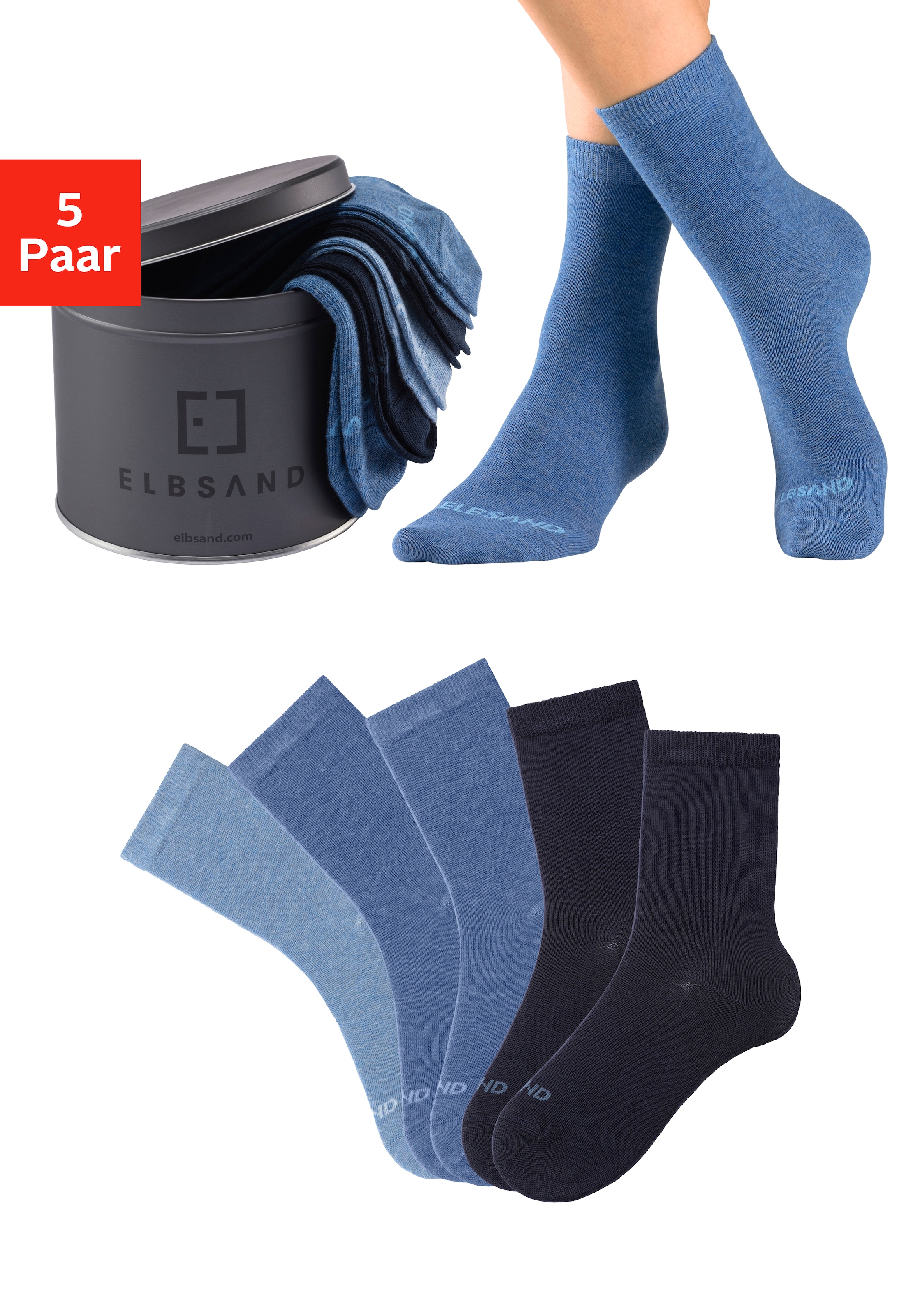 Elbsand Socken, (Dose, 5 Paar), verpackt in praktischer Metalldose