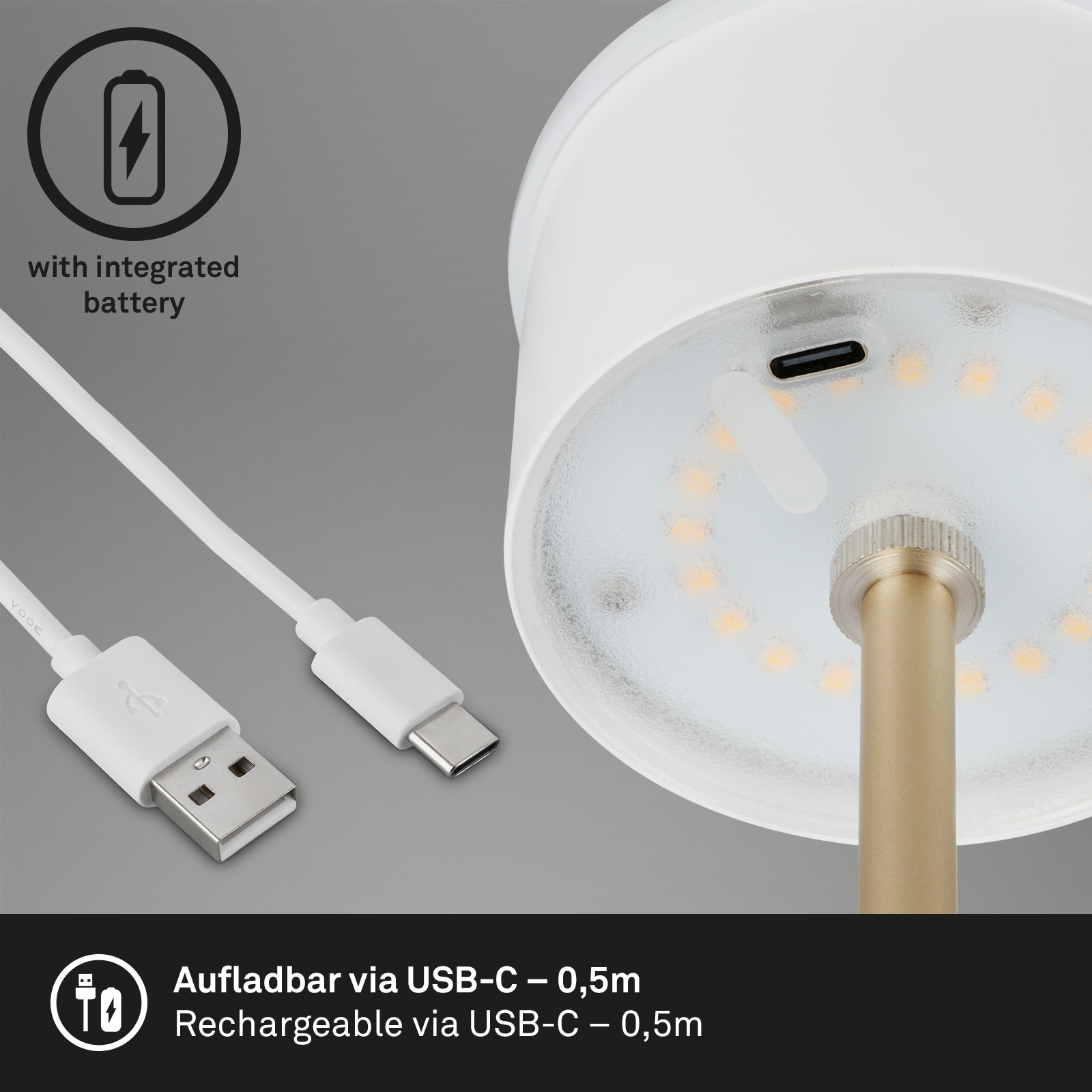 Briloner Leuchten LED Tischleuchte »KIKI« LED-Modul 1 Stk. Warmweiß mit Akku, höhenverstellbar, RGB, USB-C, warmweiß, IP44, weiß, 38 cm