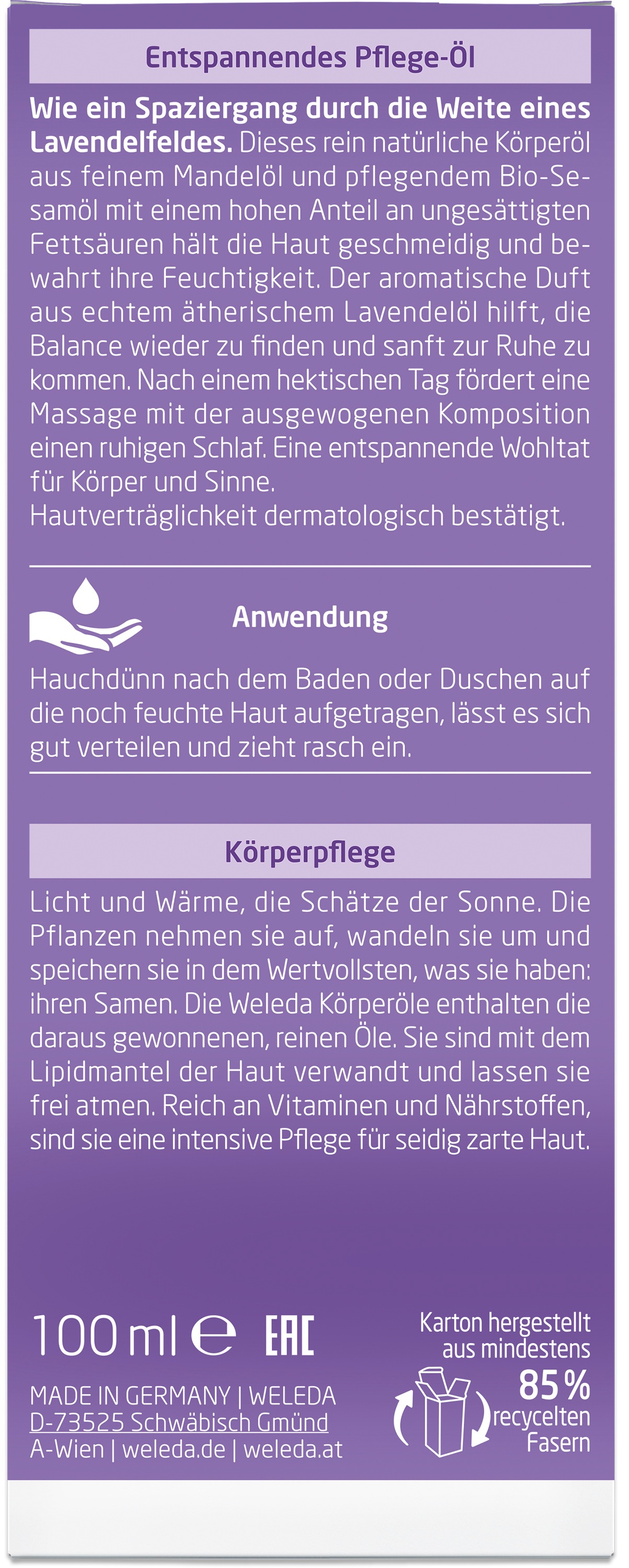 WELEDA Körperöl »Weleda Lavendel Entspannendes Pflege-Öl« mit Lavendelöl, ideal für eine ausgleichende Massage