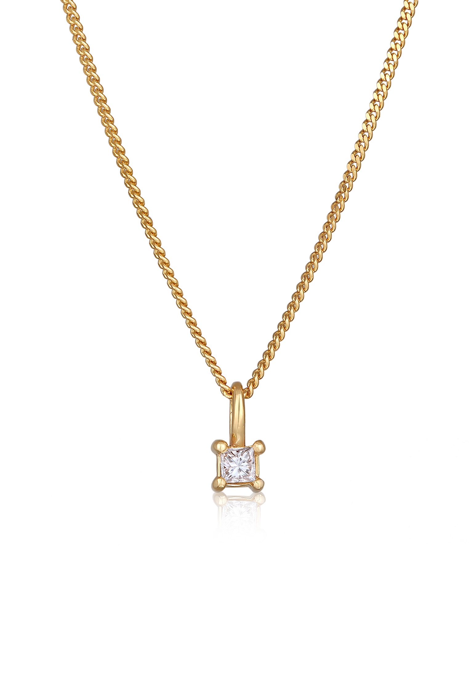 Elli DIAMONDS Silberkette »Halskette Diamant (0.1 ct) Viereck Solitär 925 Silber« 1