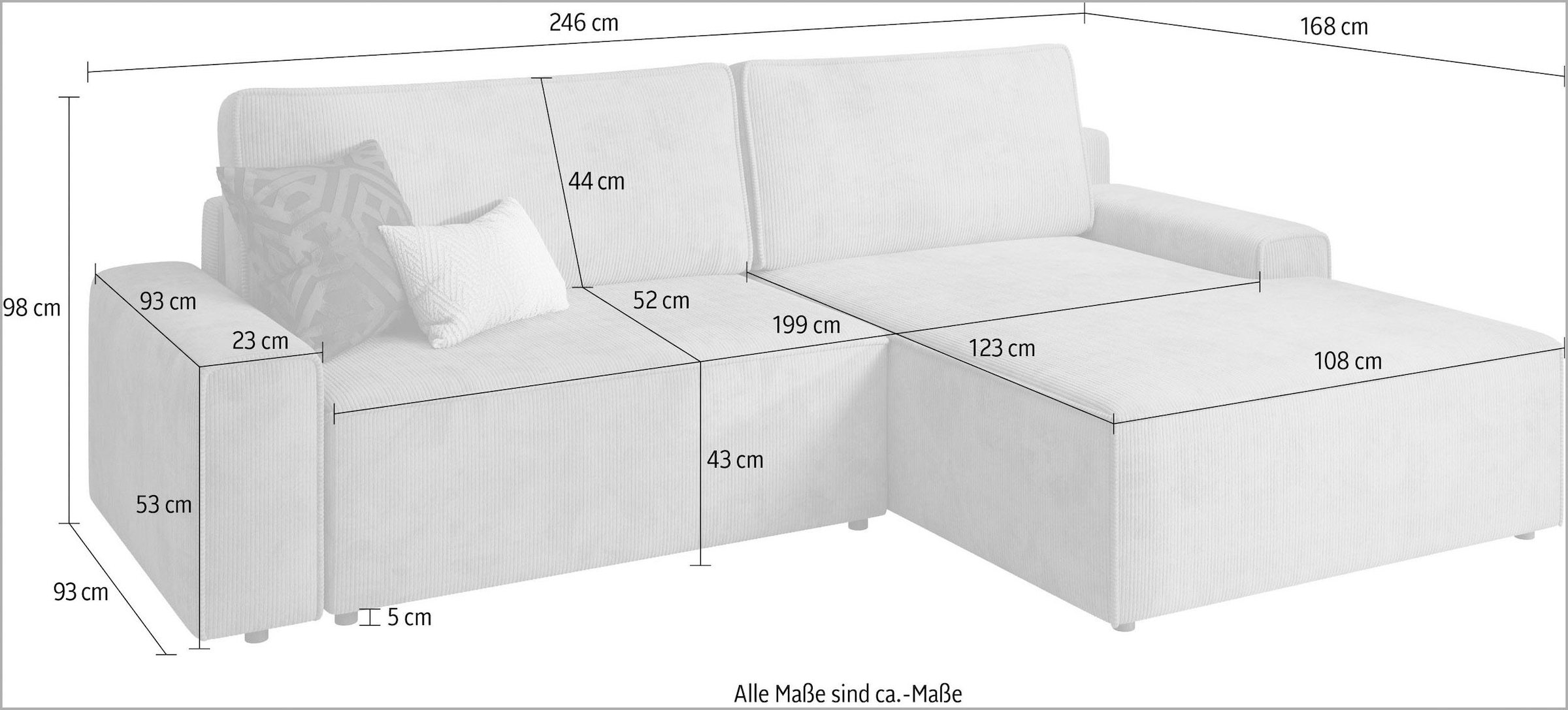 TRENDMANUFAKTUR Ecksofa »Challenge, Schlafsofa mit Bettkasten, Couch in L-Form, Breite 245 cm«, Recamiere beidseitig montierbar, auch in trendigem Cordstoff