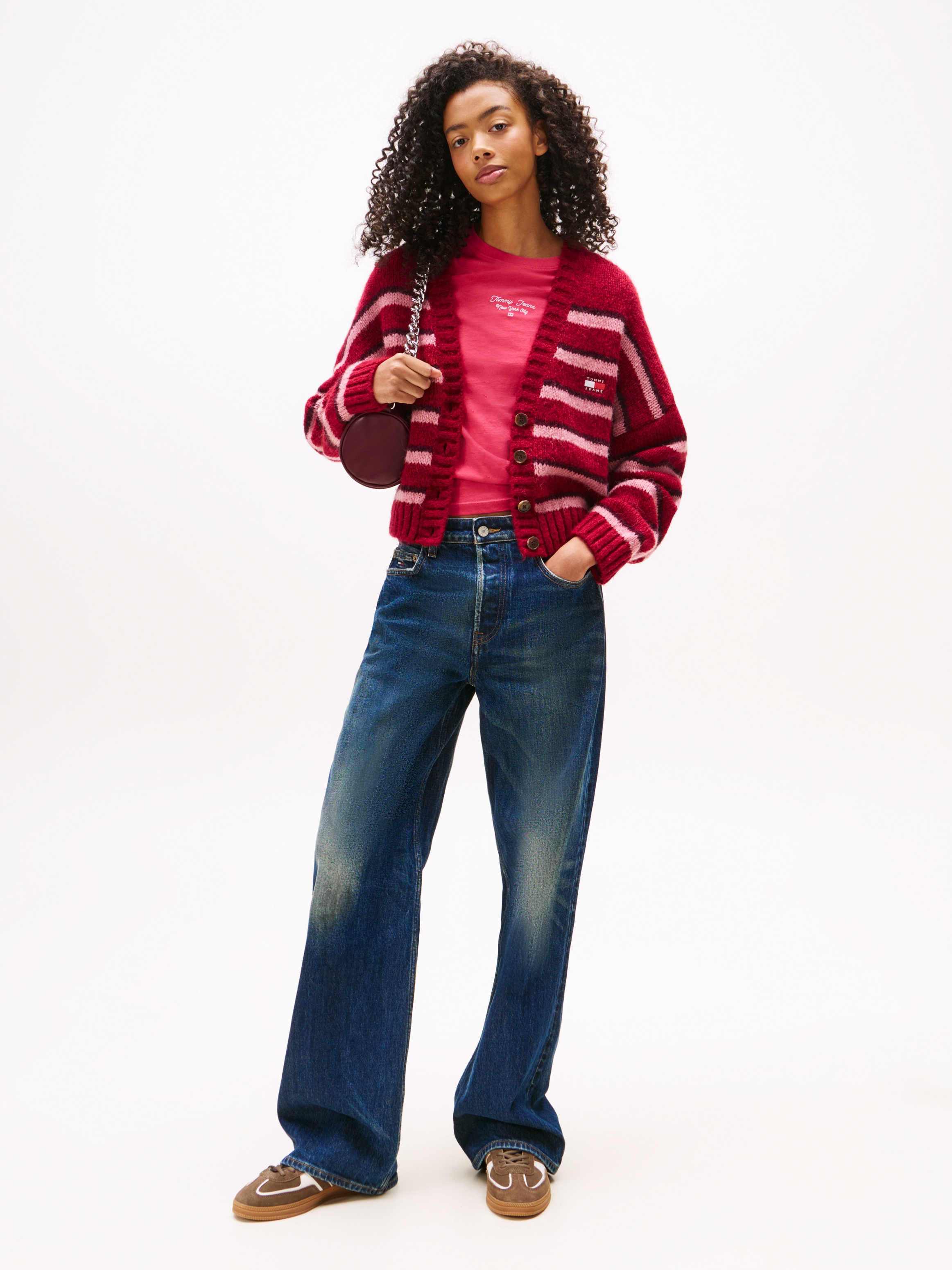 Tommy Jeans Strickjacke »TJW BADGE STRIPE FLUFF CARDI EXT«
