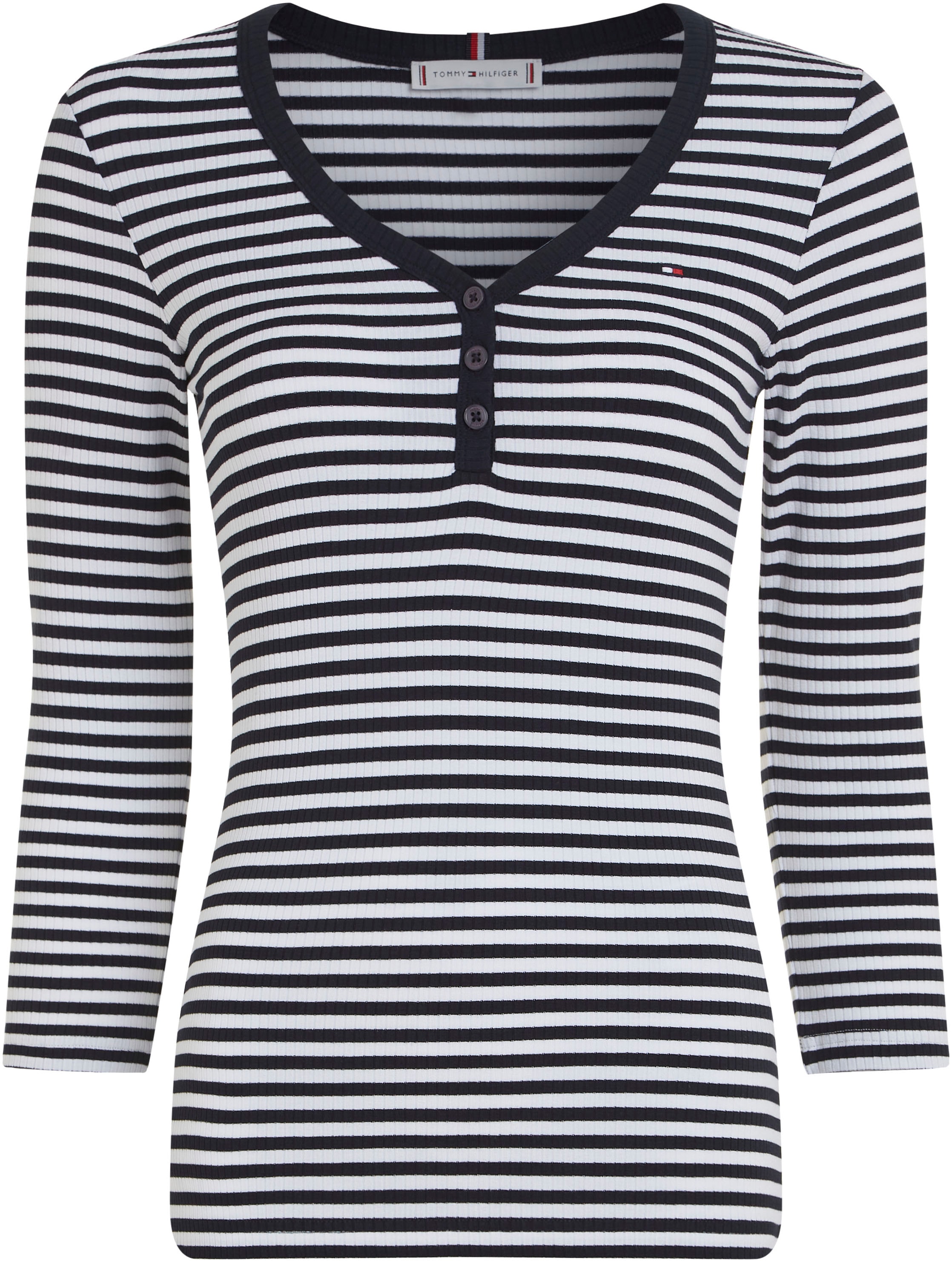 Tommy Hilfiger 3/4-Arm-Shirt »SLIM 5X2 STR RIB HENLEY 3/4«, in gestreifter Optik