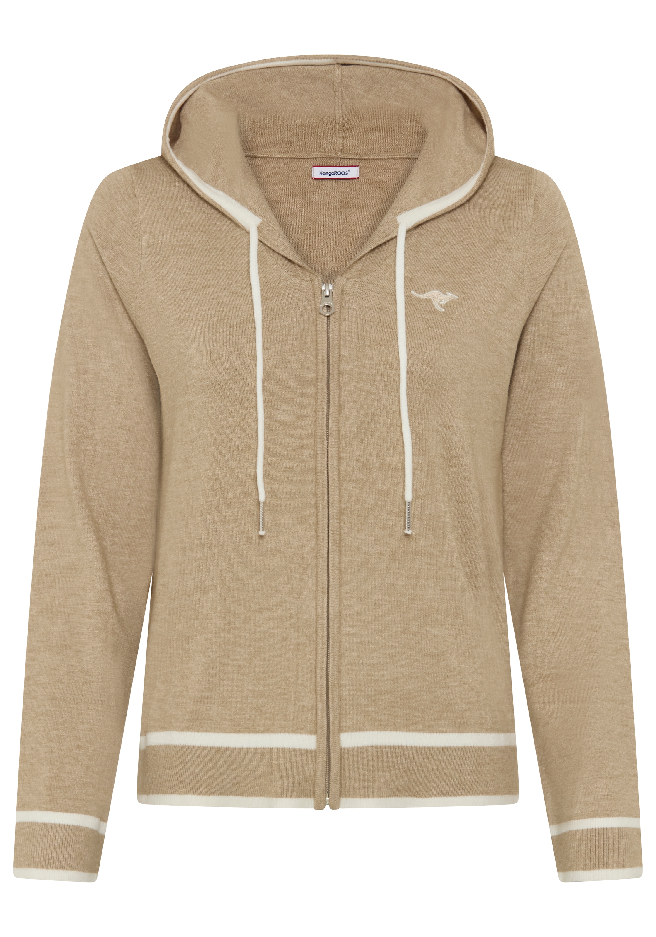 KangaROOS Kapuzenstrickjacke mit Reißverschluss, hüftlange Form, elastisches Strickmaterial
