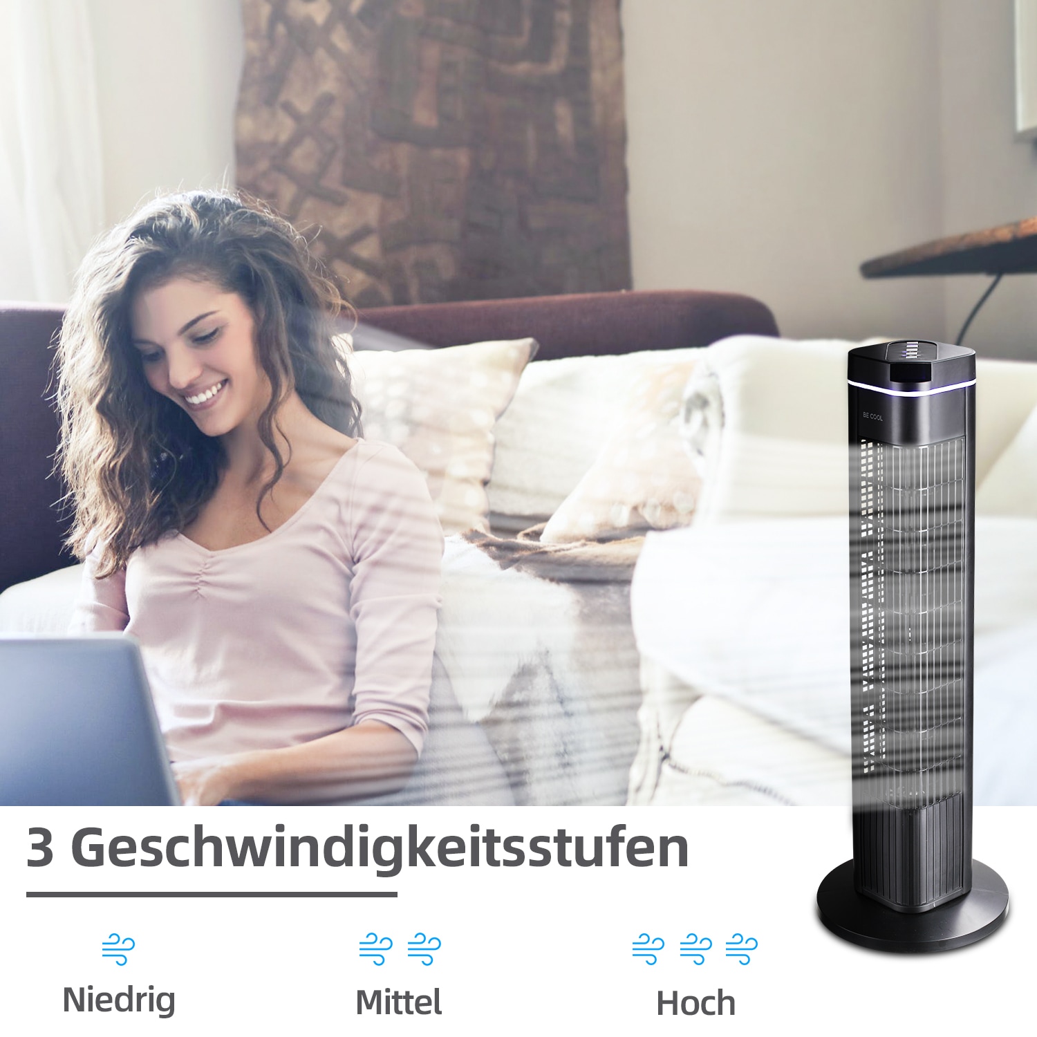 be cool Turmventilator »Turmventilator 73cm mit Fernbedienung BC29STTFD schwarz«, Timer-Funktion