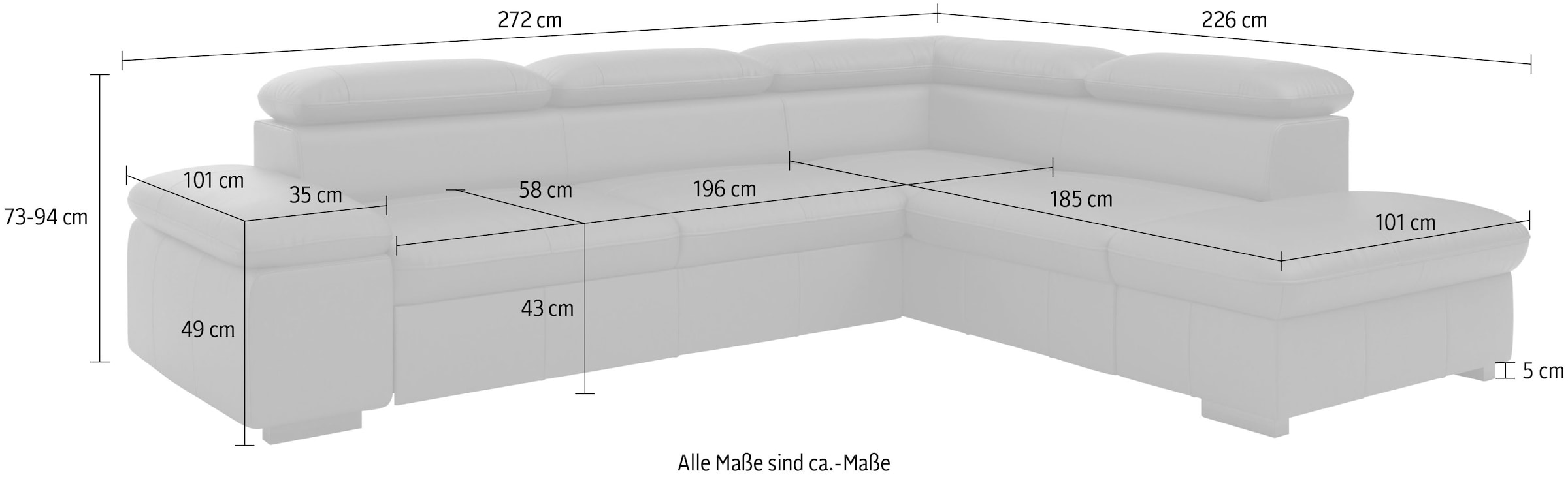 Home affaire Ecksofa »Alberto L-Form«, mit Kopfteilverstellung, wahlweise mit Bettfunktion