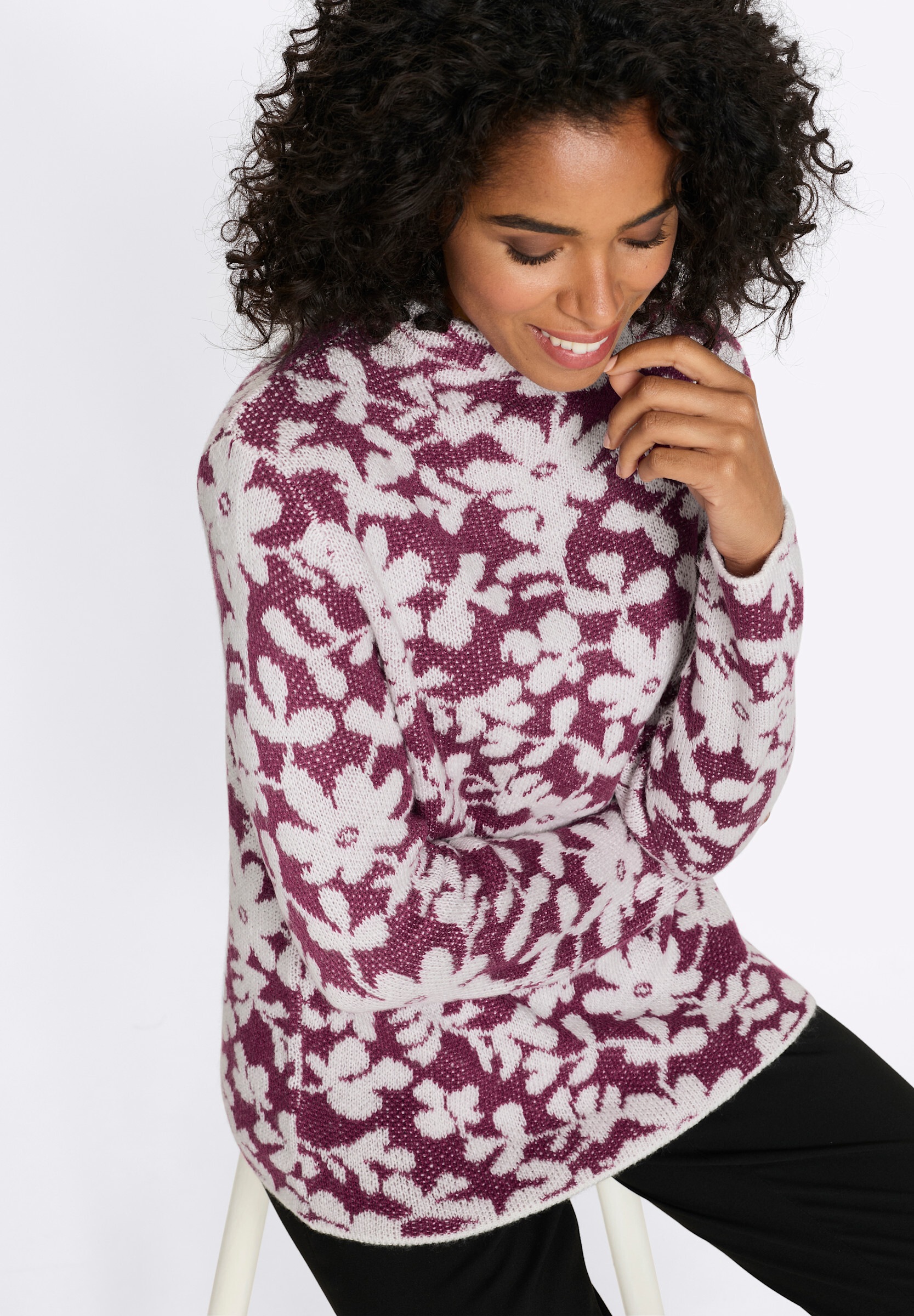 Sieh an! Longpullover »Jacquard-Pullover Stehkragenpullover mit Effektgarn«