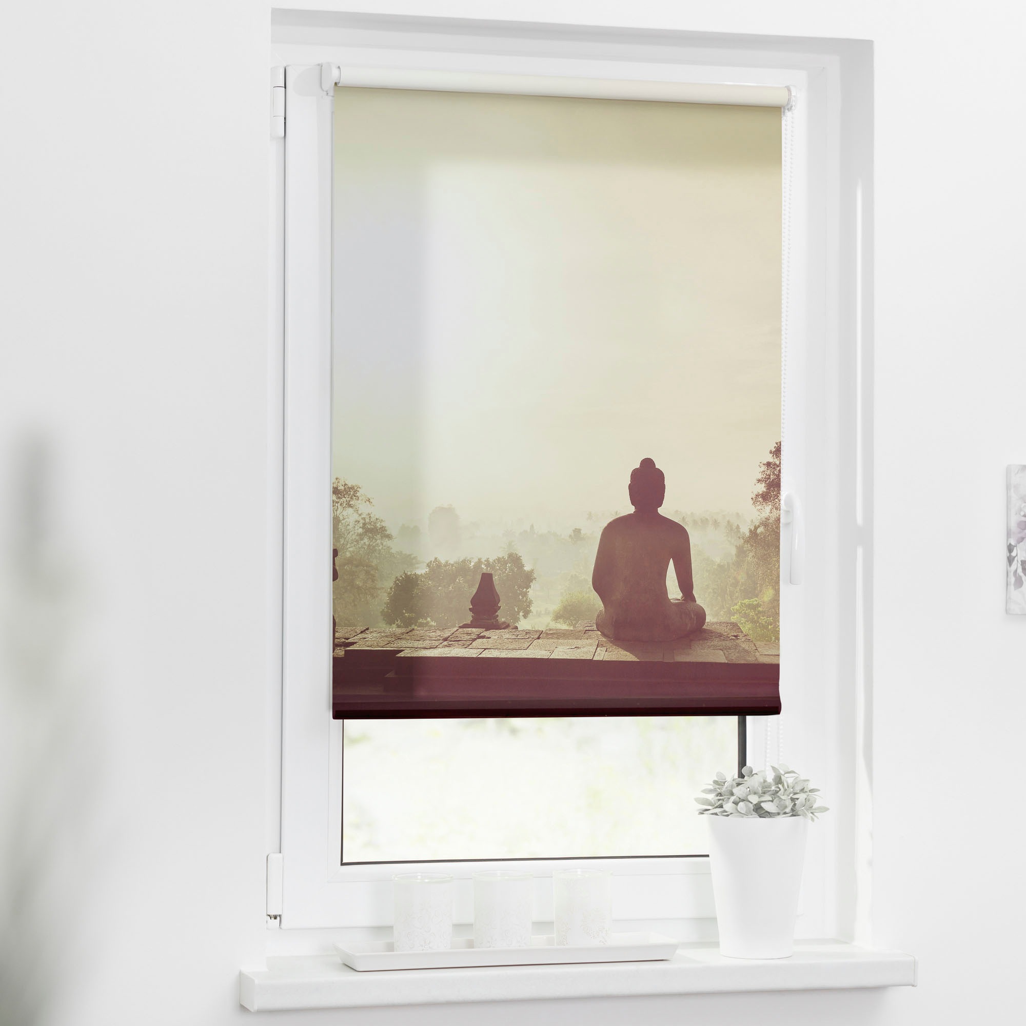 LICHTBLICK ORIGINAL Seitenzugrollo »Rollo Klemmfix, ohne Bohren, blickdicht, Tempel Borobudur - Orange« blickdicht Blendschutz | Sichtschutz freihängend