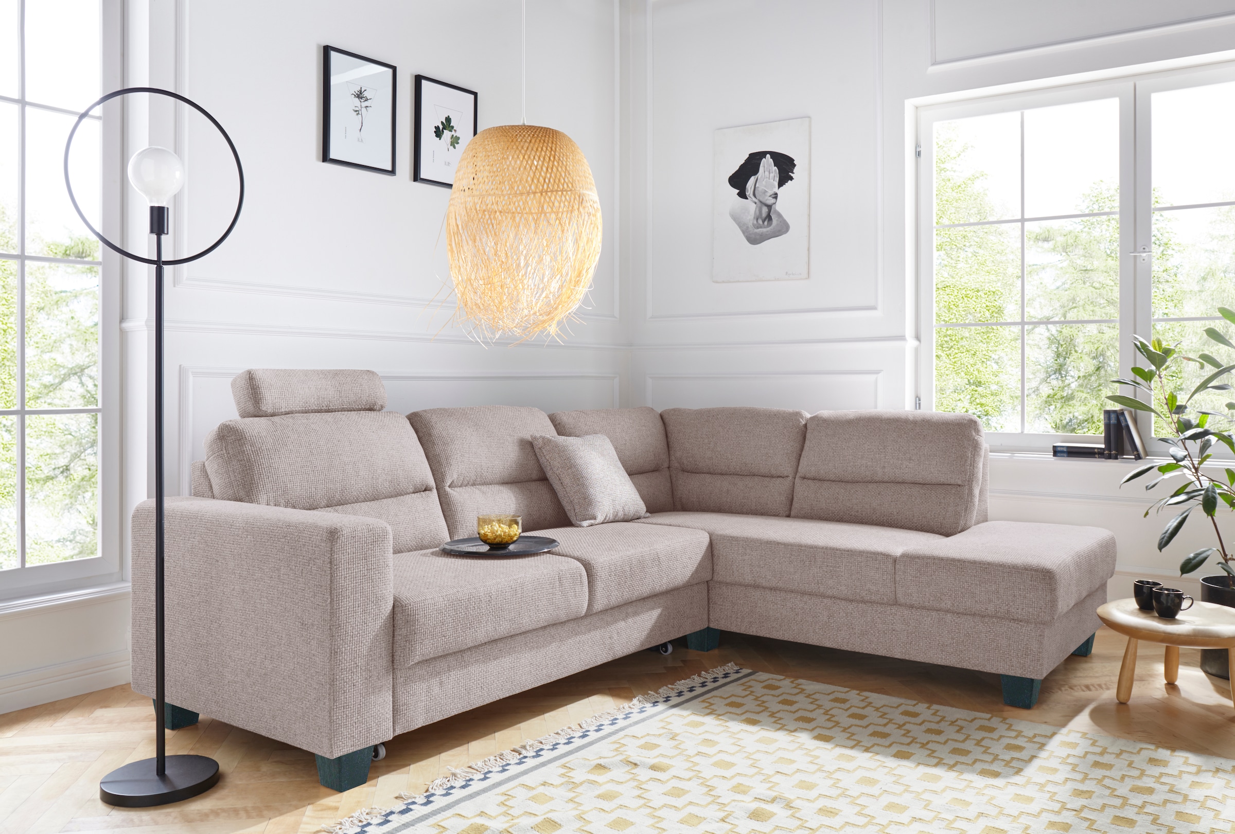 TRENDMANUFAKTUR Ecksofa »Chamber, zeitlos & elegant, bequem, L-Form«, inklusive einer Kopfstütze, wahlweise mit Schlaffunktion