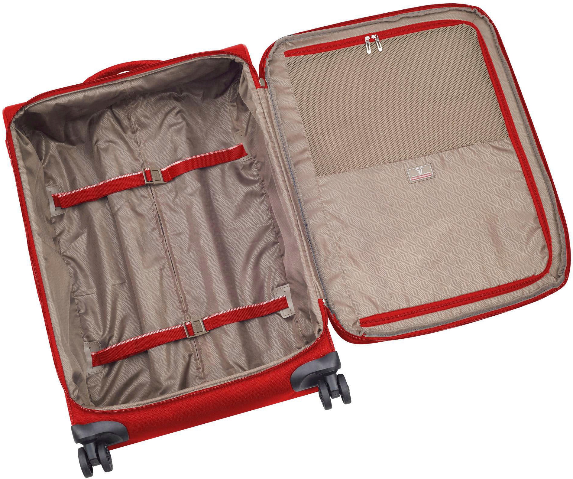 RONCATO Weichgepäck-Trolley »Joy, 63 cm, rot«, 4 St. Rollen, Reisegepäck Koffer mittel groß mit Volumenerweiterung und TSA Schloss