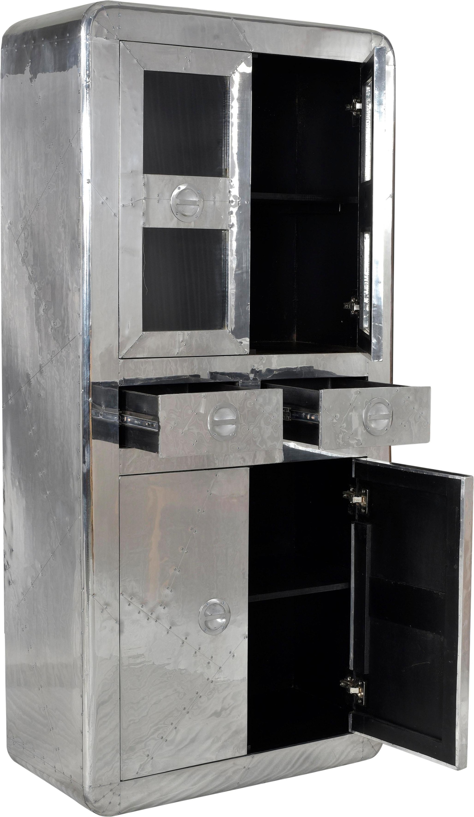 SIT Vitrine »Wohnzimmerschrank AIRMAN Mangoholz + MDF mit Alu‑Beschlägen« Futuristisches Industrial‑Design mit verspiegelter Alu‑Optik