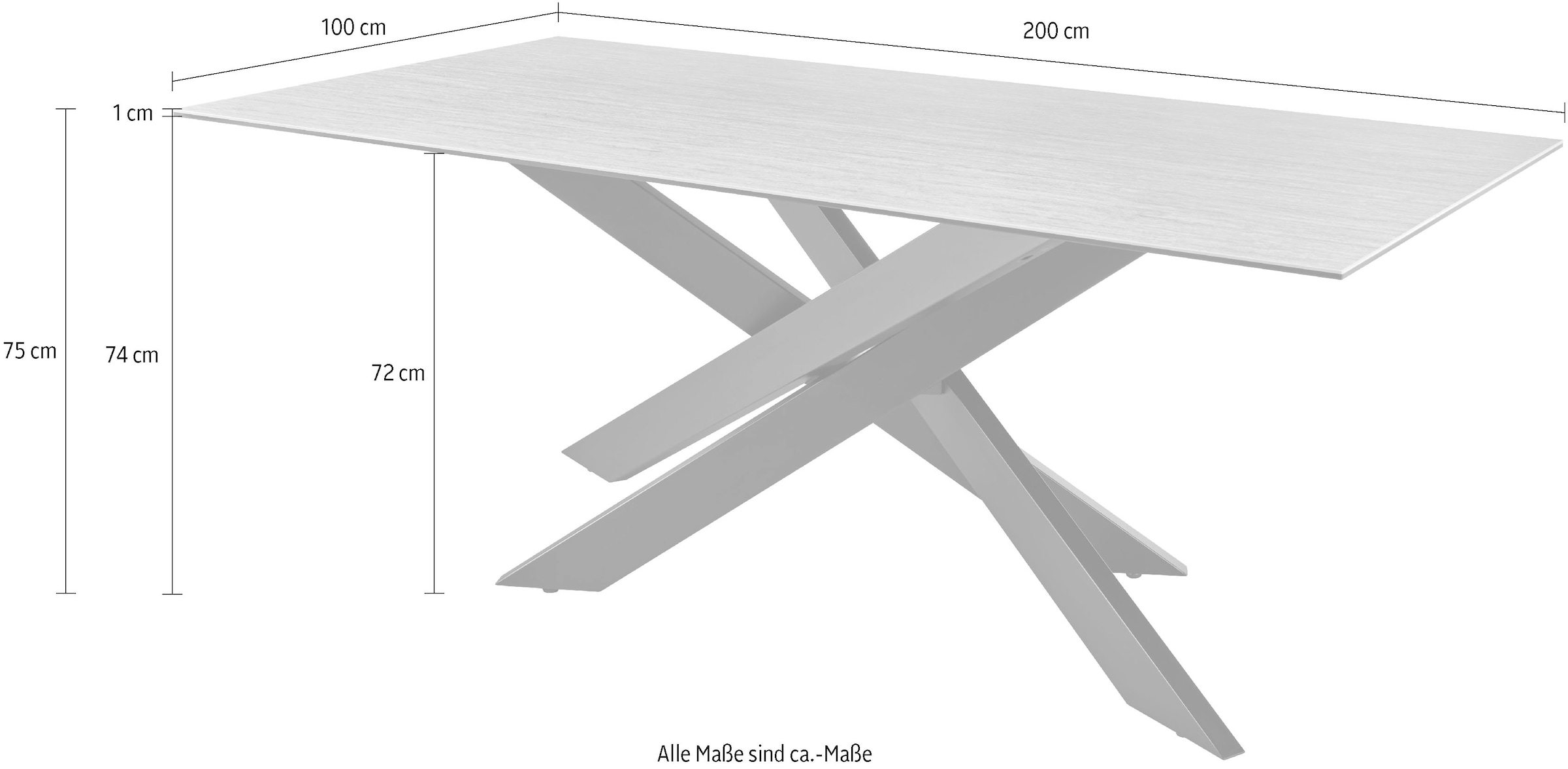 set one by Musterring Esstisch »Baltimore« Platte aus Glas-Keramik, Kreuzfuß in schwarz, Länge 200 cm
