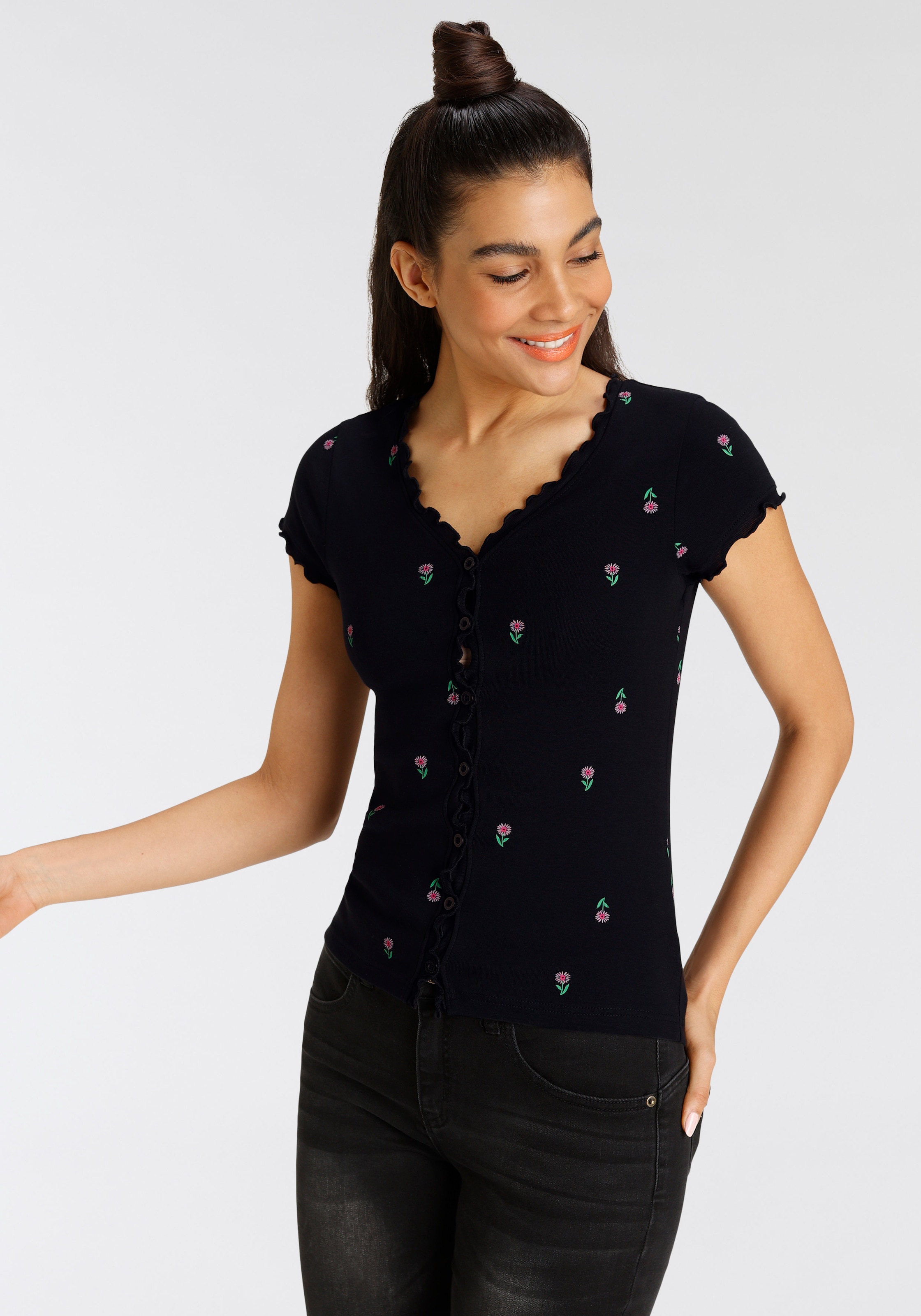 KangaROOS Kurzarmshirt kurzärmelig,  figurbetont,  aus Baumwolle