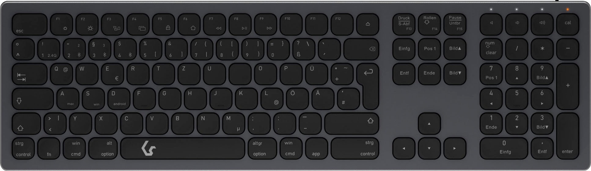 Wireless-Tastatur »ICY BOX Full-Size Aluminium DE Layout«, Bluetooth & RF