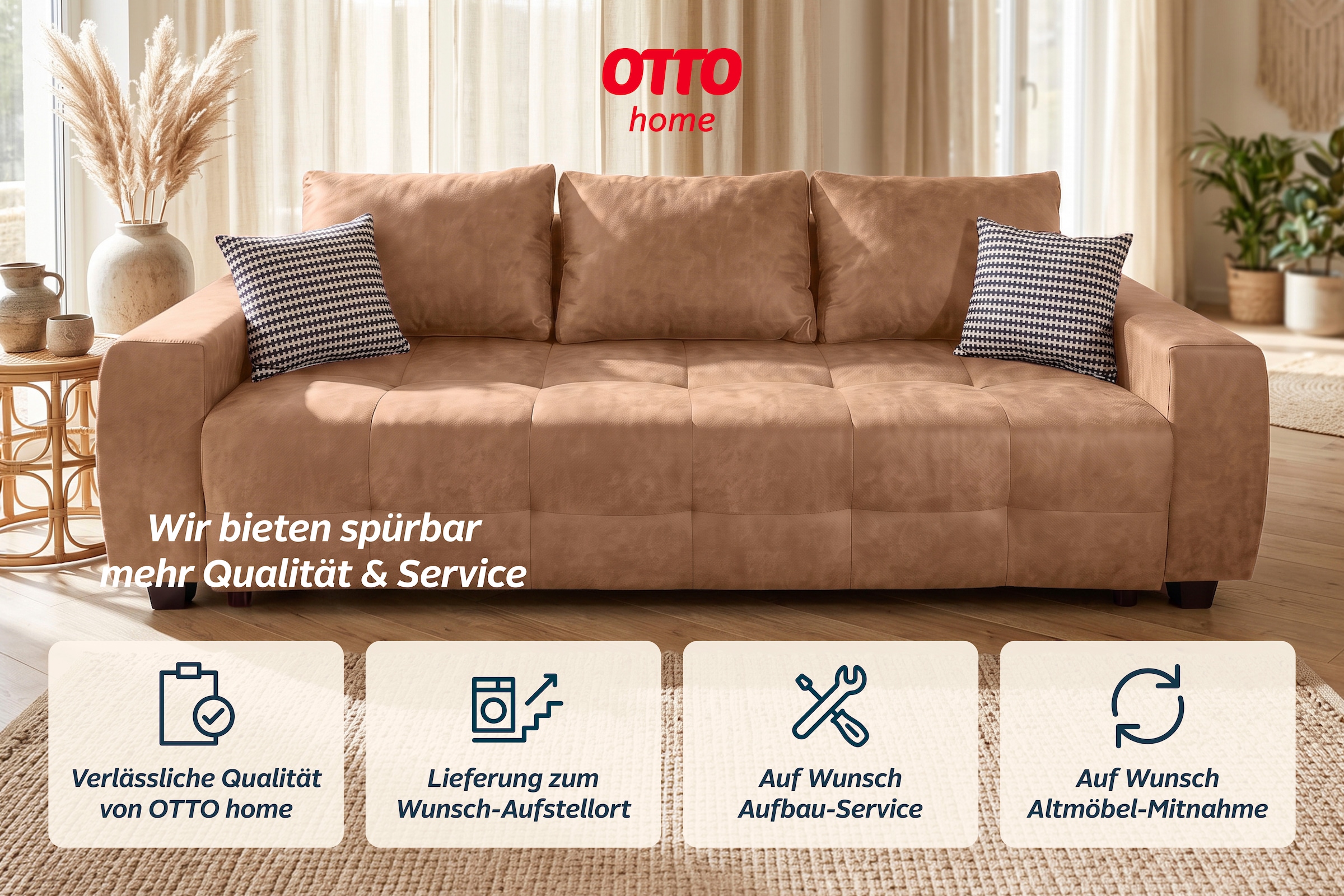 OTTO home Schlafsofa »Bella B: 241 cm, Liegefl. 142x194 cm mit Bettkasten & Zierkissen« Schlafcouch mit Gästebett, 2 Zierkissen inklusive, frei stellbar