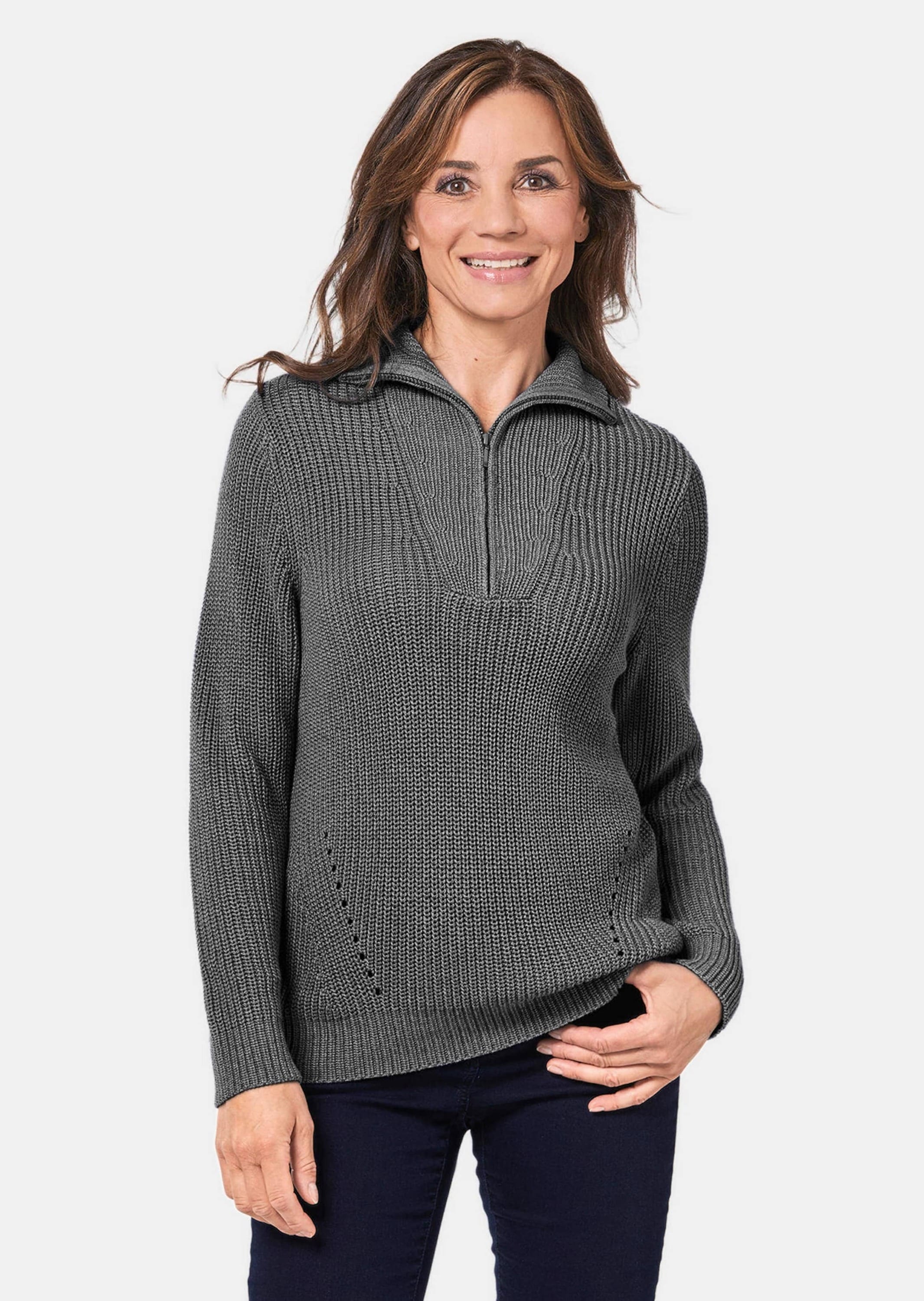 GOLDNER Strickpullover »Sportiver Troyer mit Baumwollanteil«