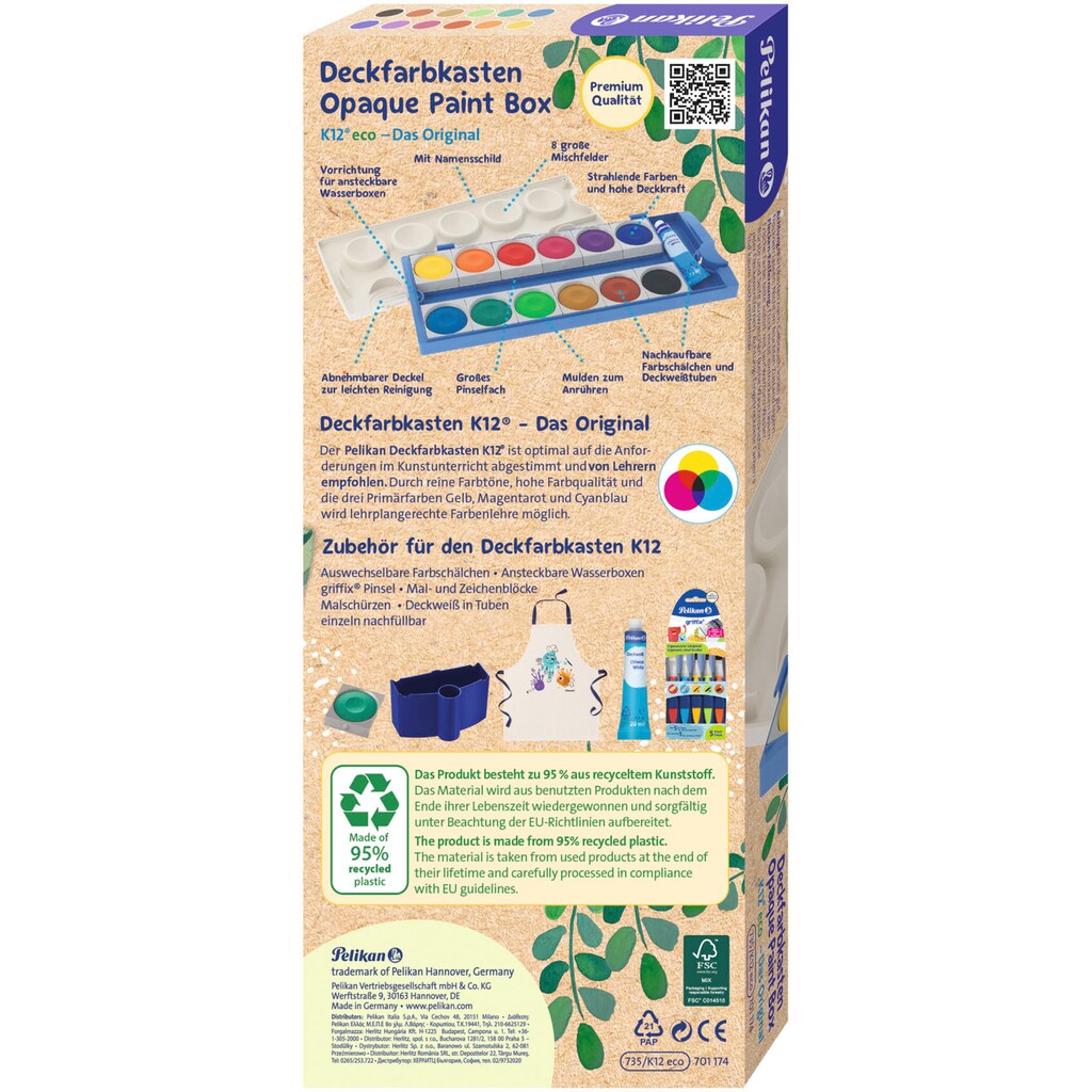 Pelikan Farbkasten »Deckfarbkasten K12® eco«, Made in Germany; enthält recyceltes Material