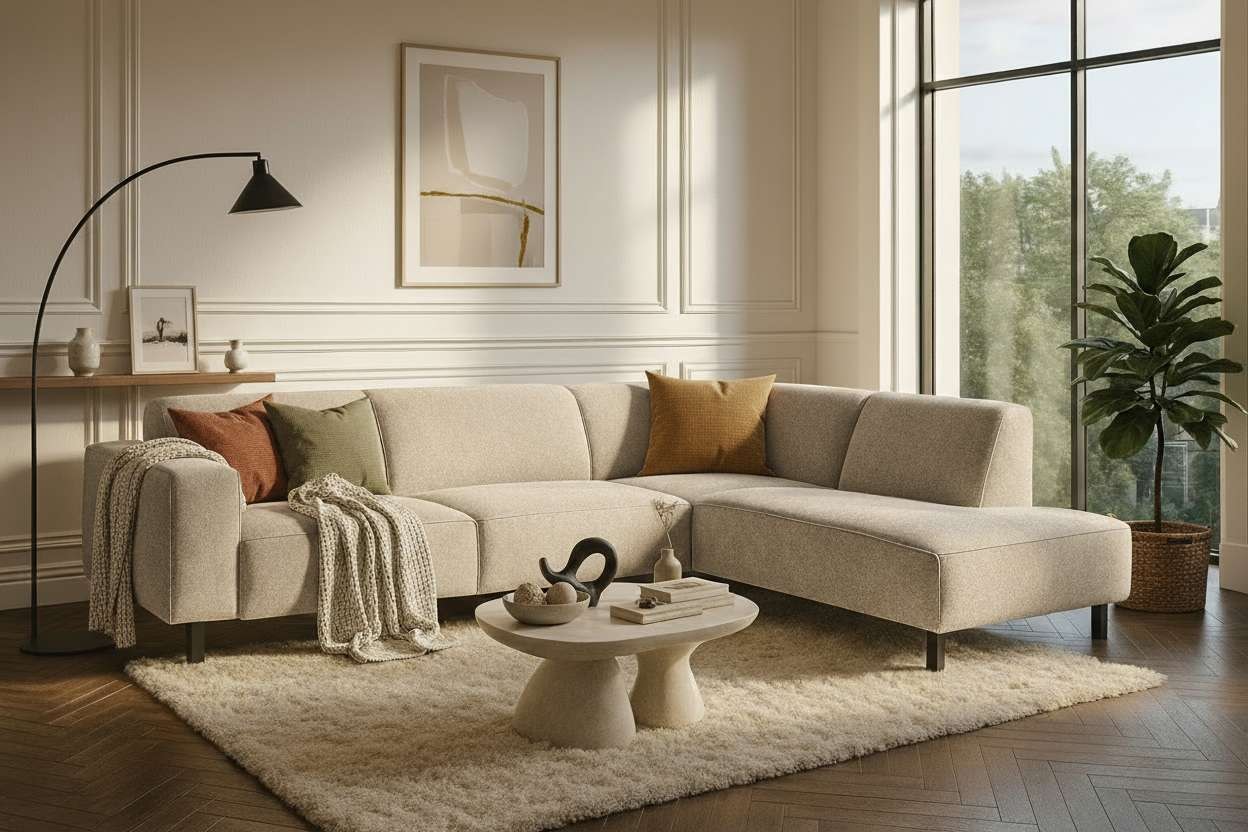 Home affaire Ecksofa »LORCAN mit Holzfuß, Breite 275 cm, weiches Sitzgefühl« Massivholzfüsse, Chenille und Bouclé -Bezüge