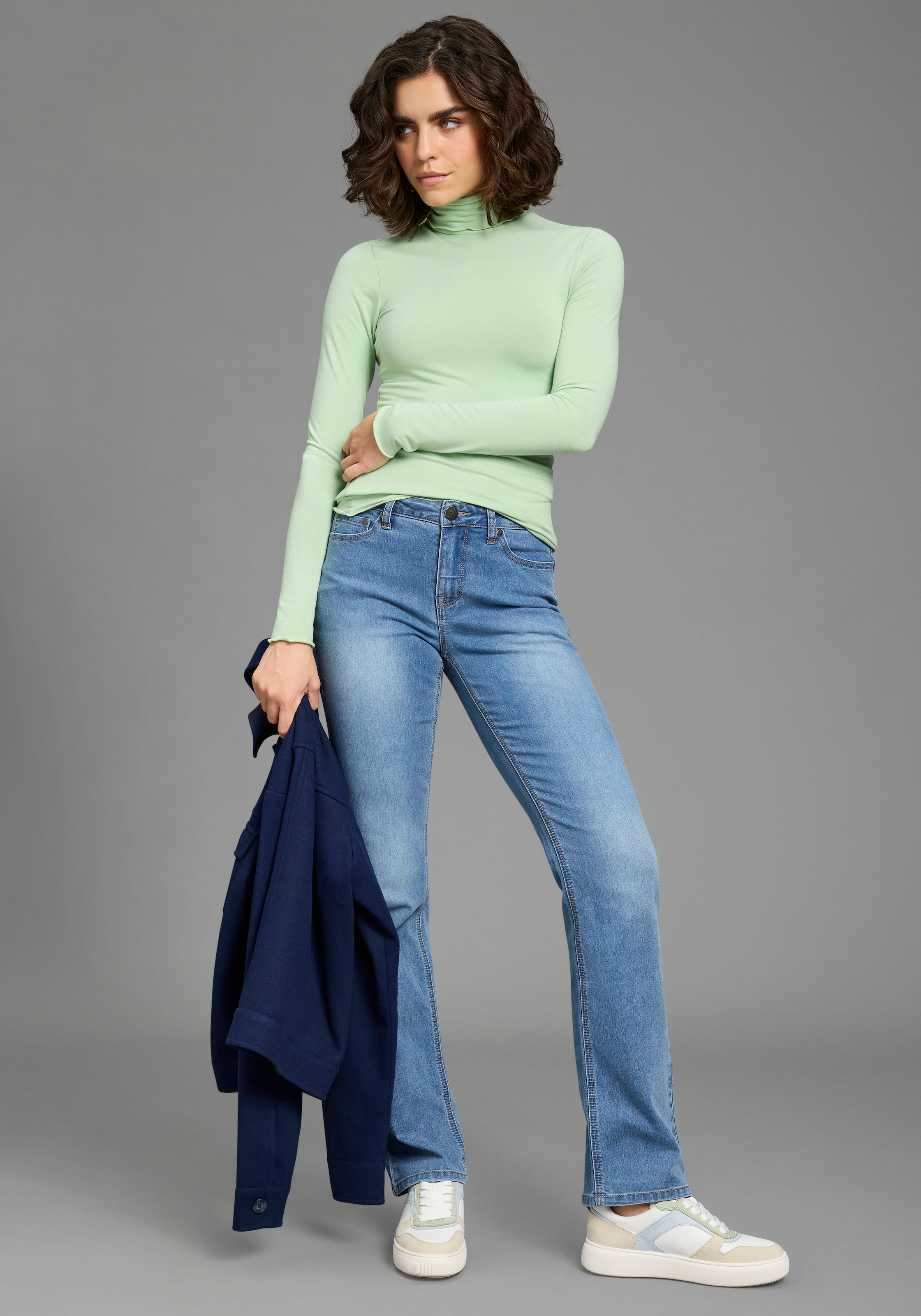 Flashlights Longsleeve mit Rollkragen, elastischer Jersey, Babylock Saum