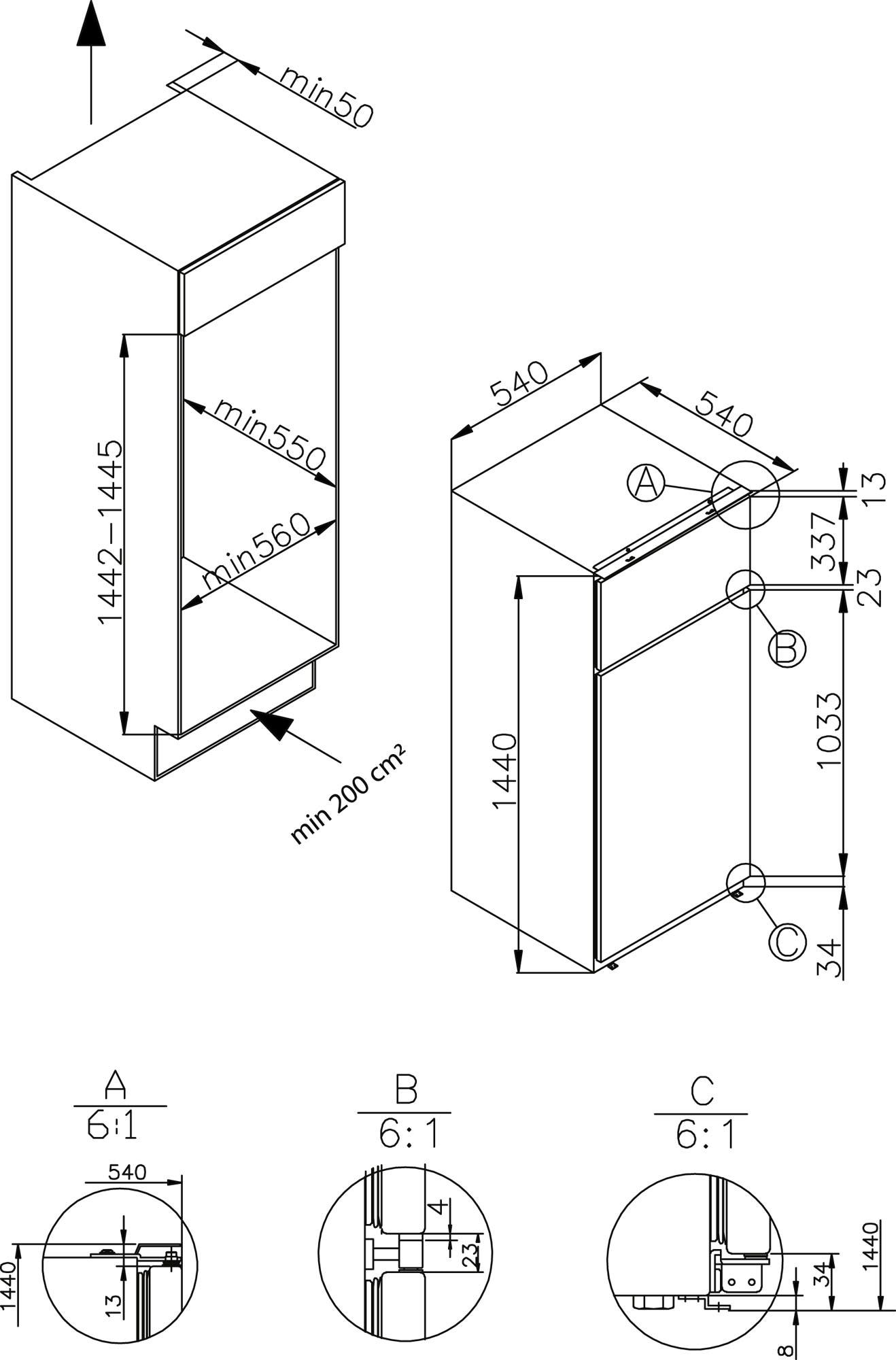 Amica Einbaukühlgefrierkombination »EDTS 374 900«, EDTS 374 900, 144 cm hoch,  54 cm breit, LED- Beleuchtung jetzt im OTTO Online Shop