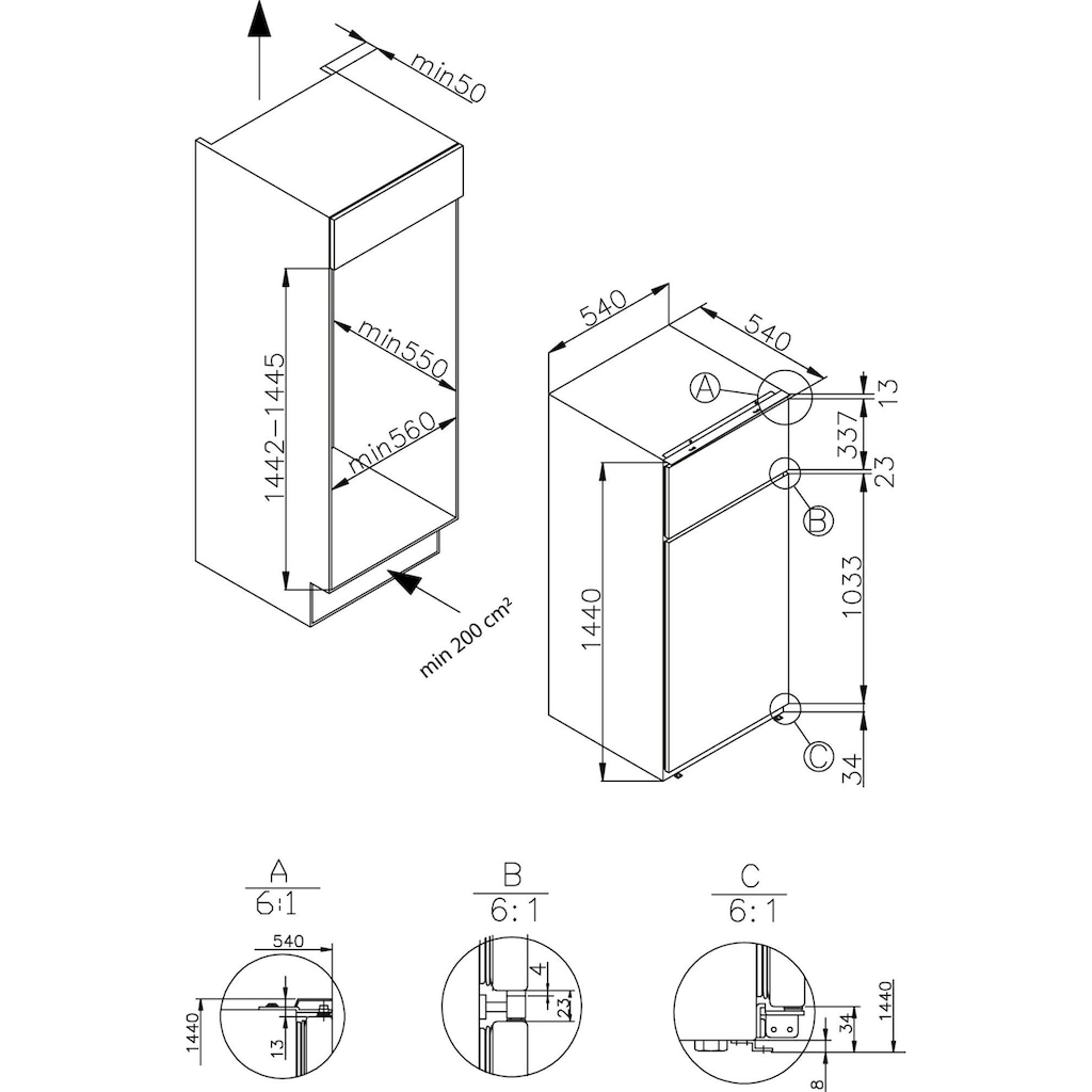 Amica Einbaukühlgefrierkombination »EDTS 374 900«, EDTS 374 900, 144 cm hoch, 54 cm breit, LED- Beleuchtung