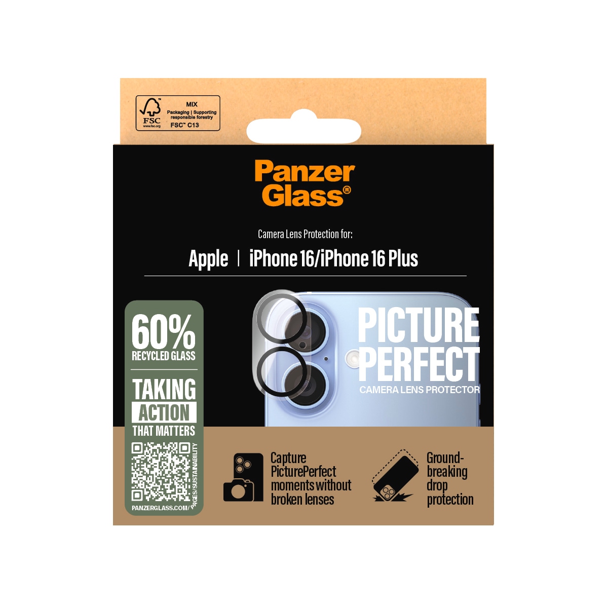 PanzerGlass Kameraschutzglas »PicturePerfect Camera Lens Protection«, für Apple iPhone 16-Apple iPhone 16 Plus, (2 St.), Lens Cover, Schutzfolie, Schutzglas, kratz- & stoßfest